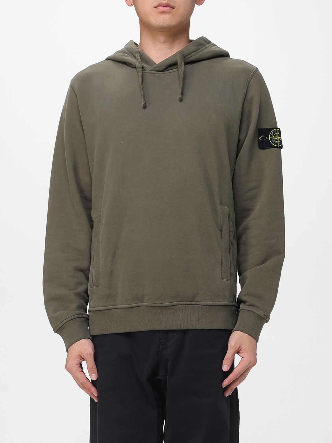 Stone Island Hooded Sweater With Drawstring And Pockets In Green