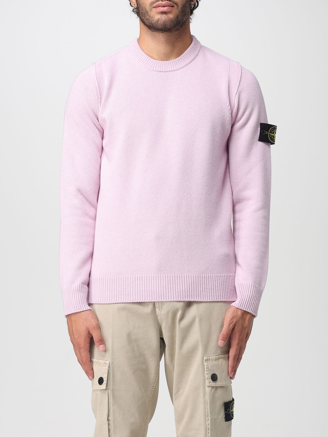 Stone Island Lambswool Crewneck Jumper Raised Seams In Pink
