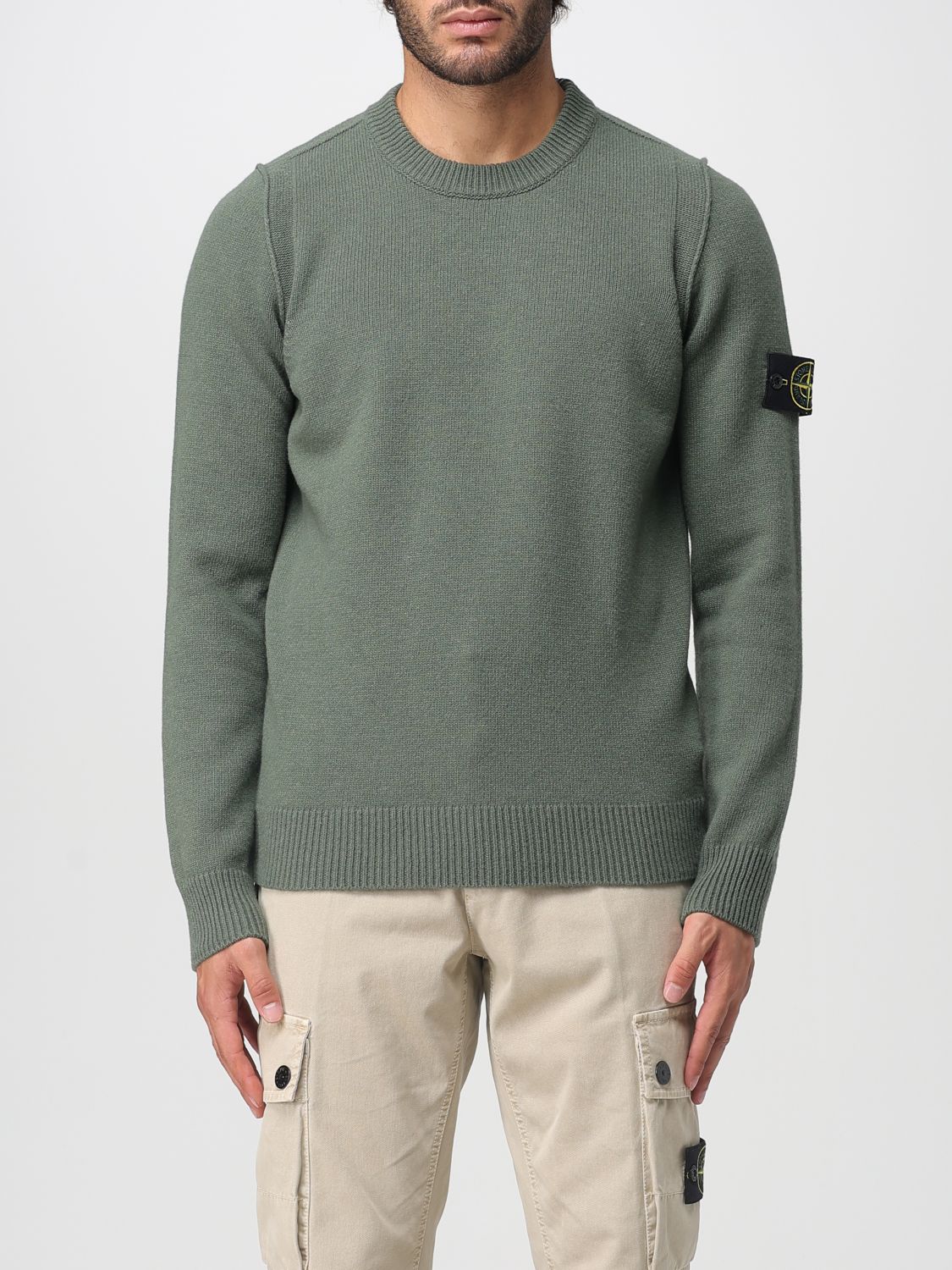 Stone Island Military Green Wool Blend Sweater In Green