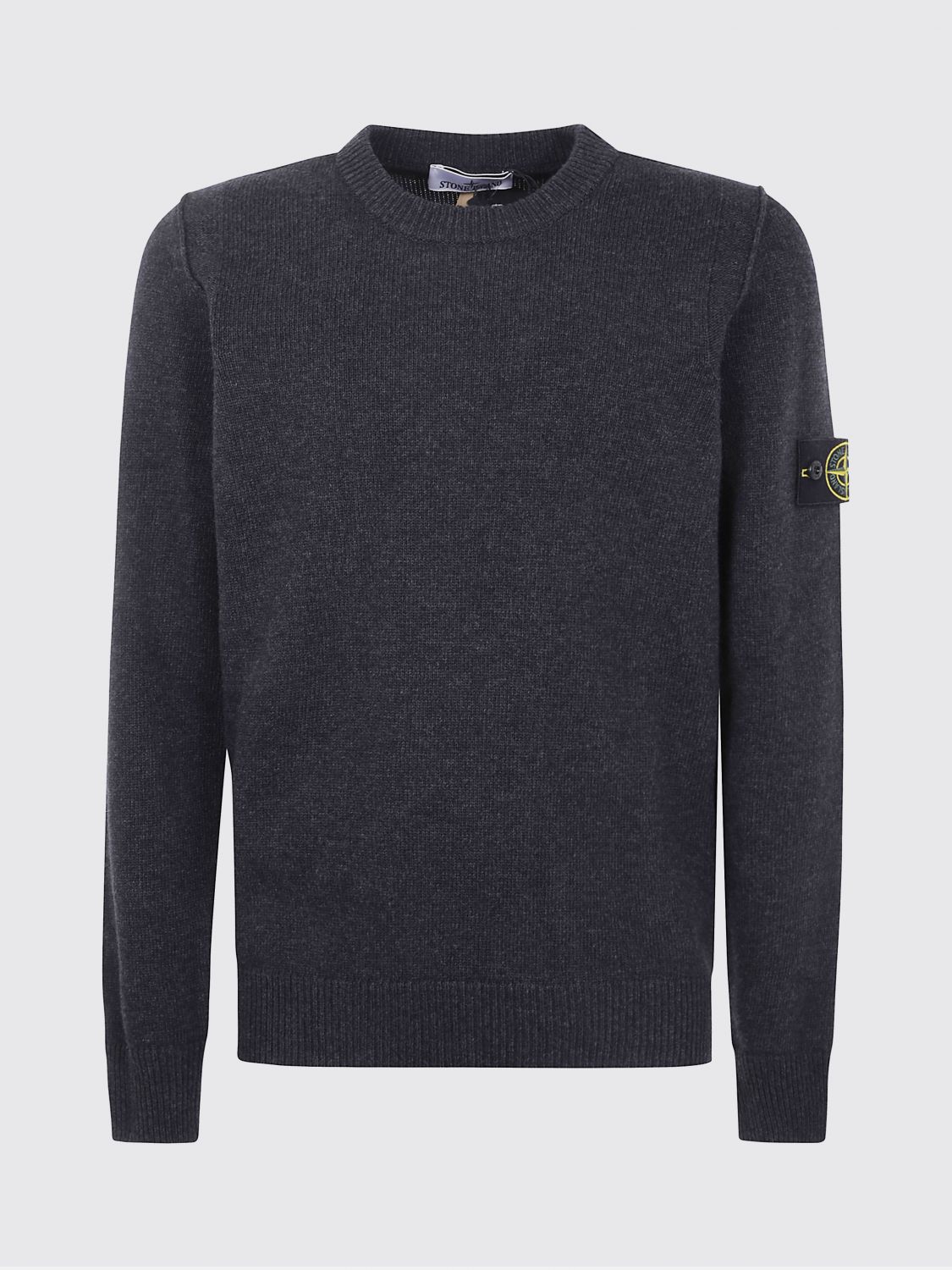 Stone Island Ribbed Cuff Crew Neck Lambswool Sweater In Gray