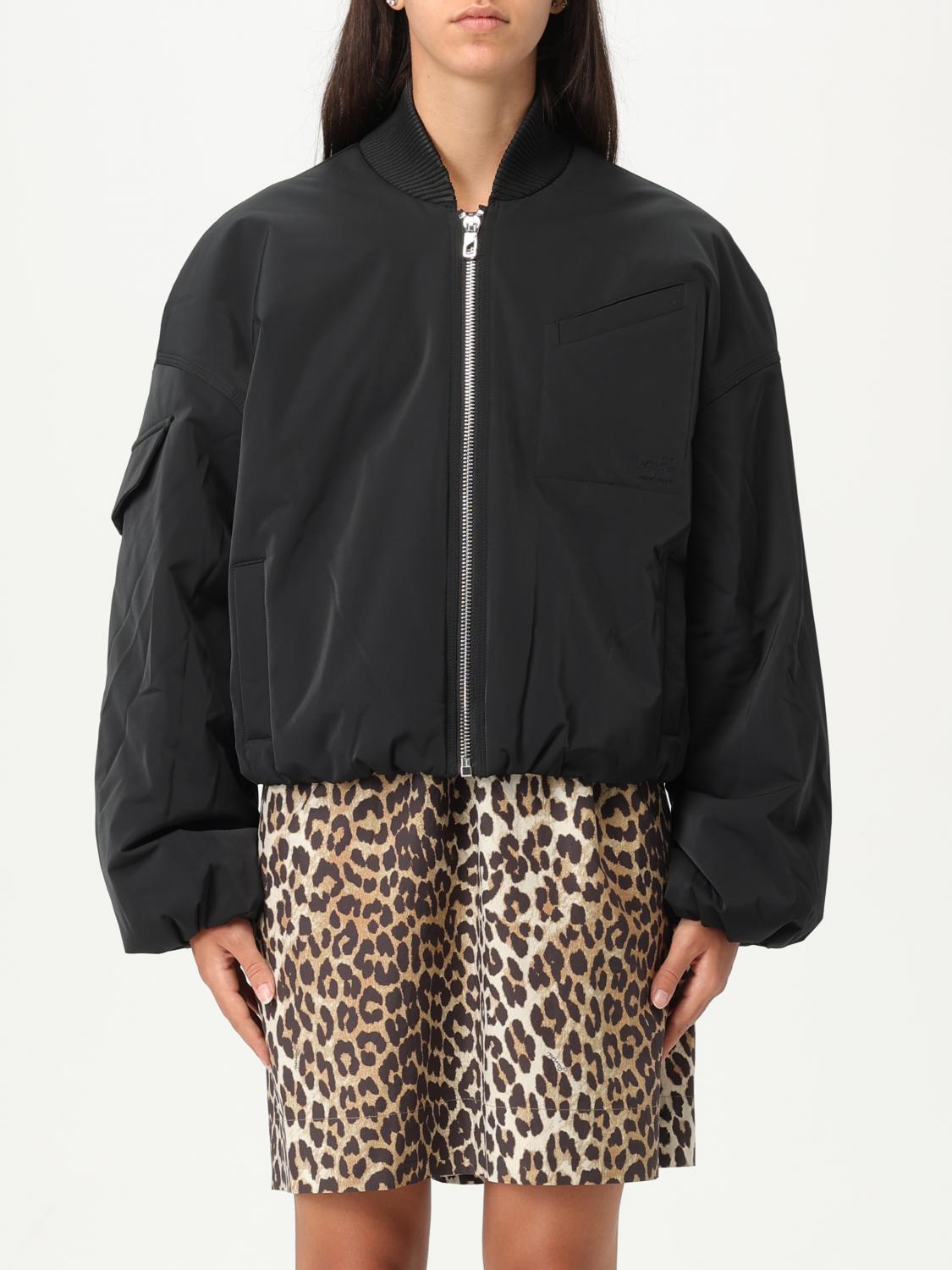 Ganni Light Twill Oversized Short Bomber Jacke In Black