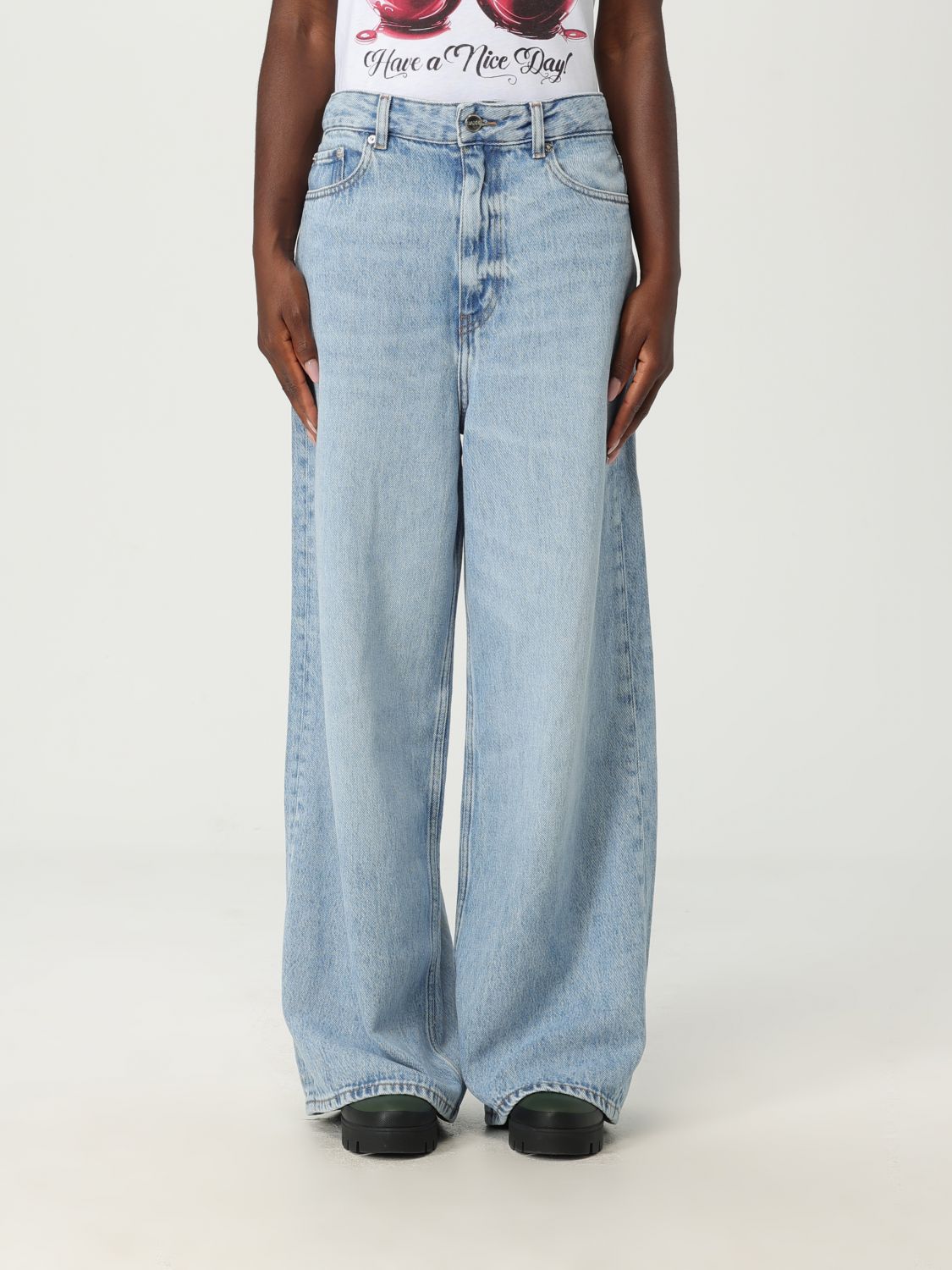 Ganni Faded Wide-leg Jeans In Blue