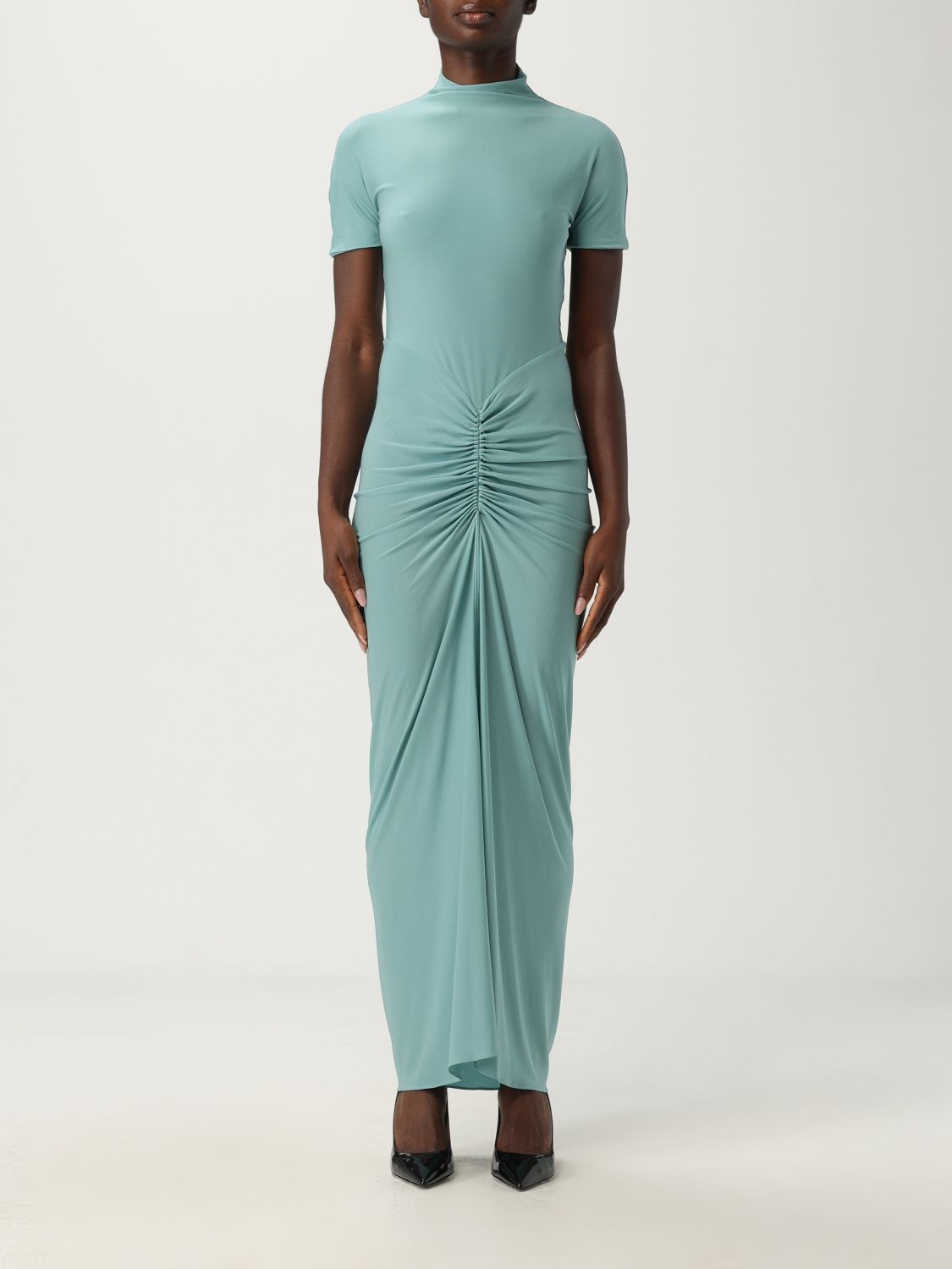 Alaïa Womens Bleu Ocean Draped High-neck Stretch-woven Maxi Dress In Blue