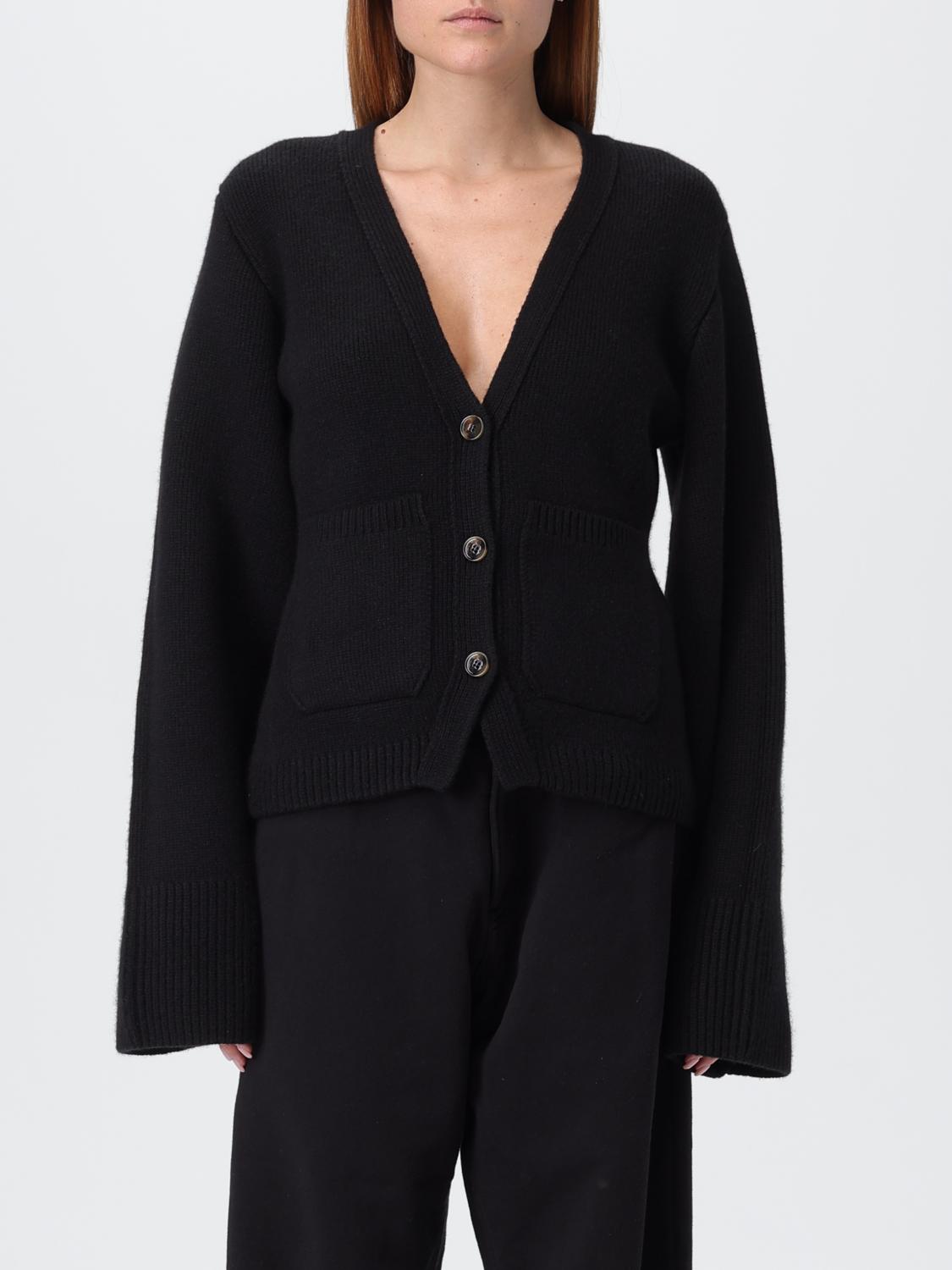 Khaite Relaxed Black Knit Sweater With Deep V-neckline In Black