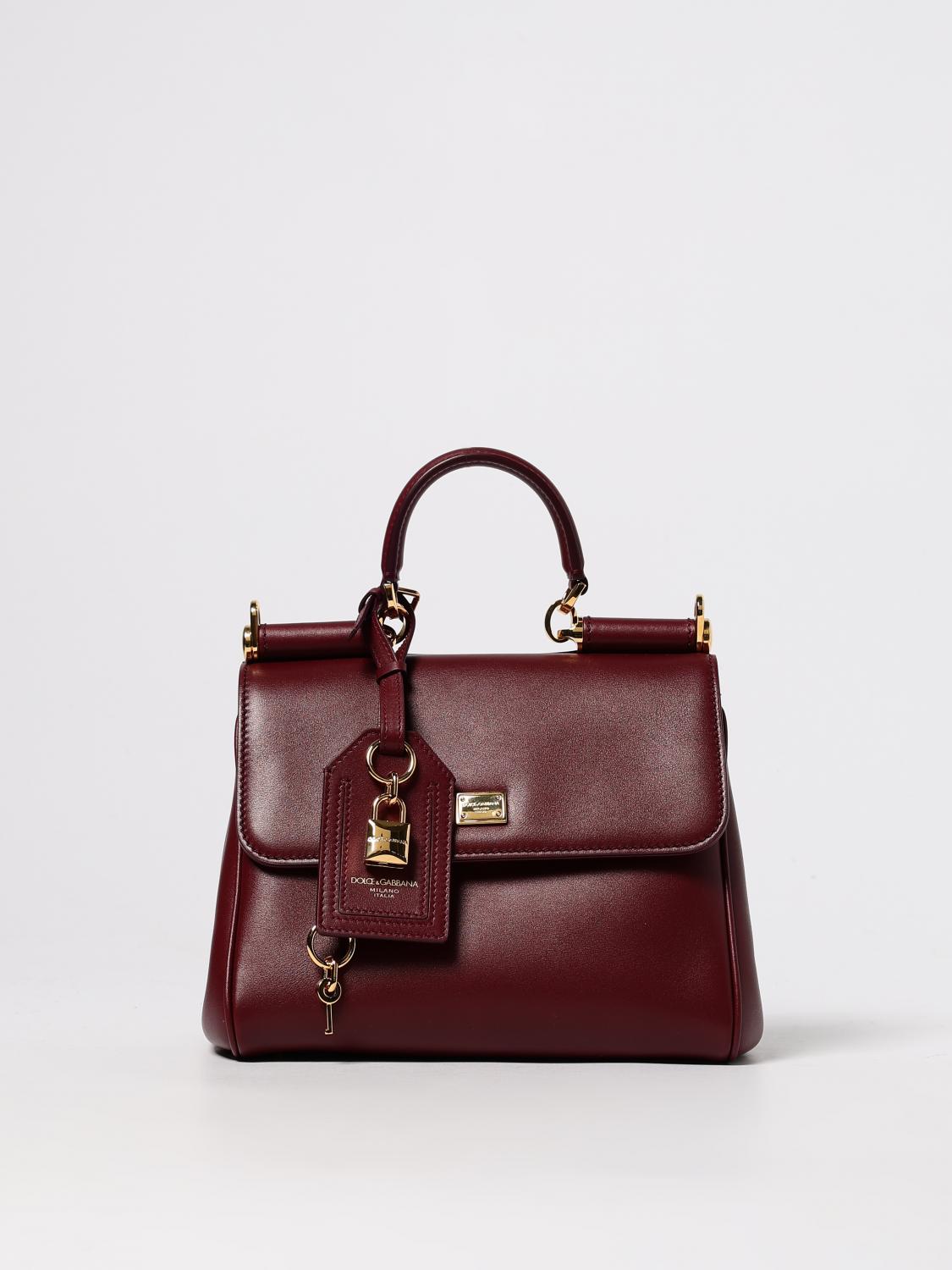 Dolce & Gabbana Structured Calf Leather Handbag In Burgundy