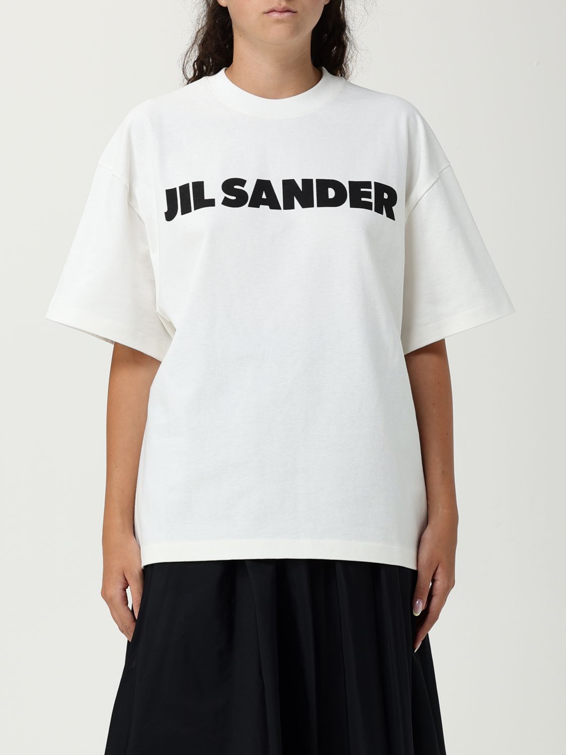 Jil Sander Light Grey Oversized T-shirt With Logo Print In White