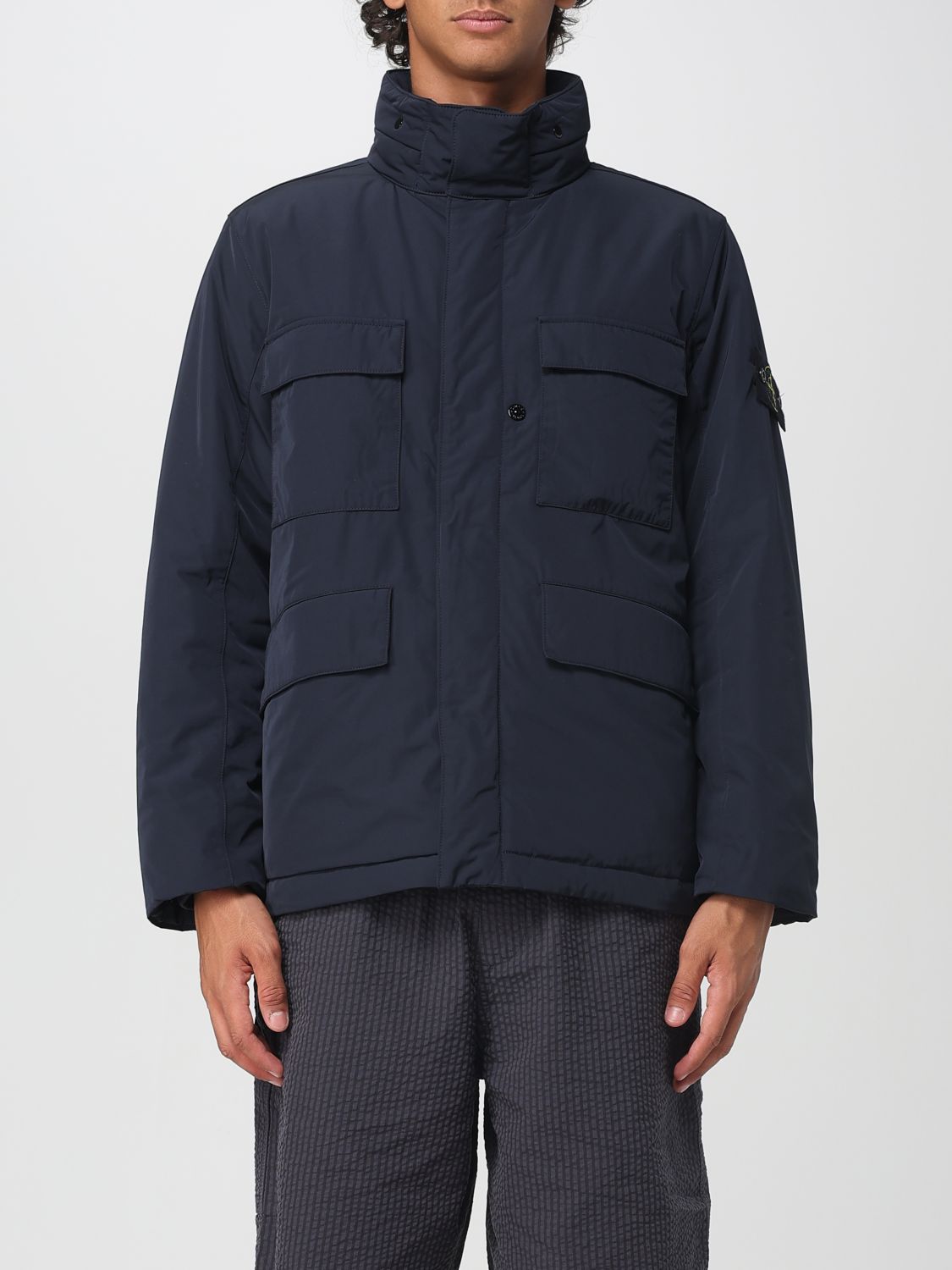 Stone Island Micro Twill Jacket Hooded In Blue