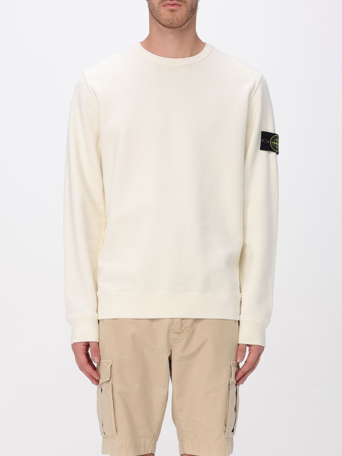 Stone Island Wool Blend Sweatshirt With Iconic Logo Patch And Timeless Design In White