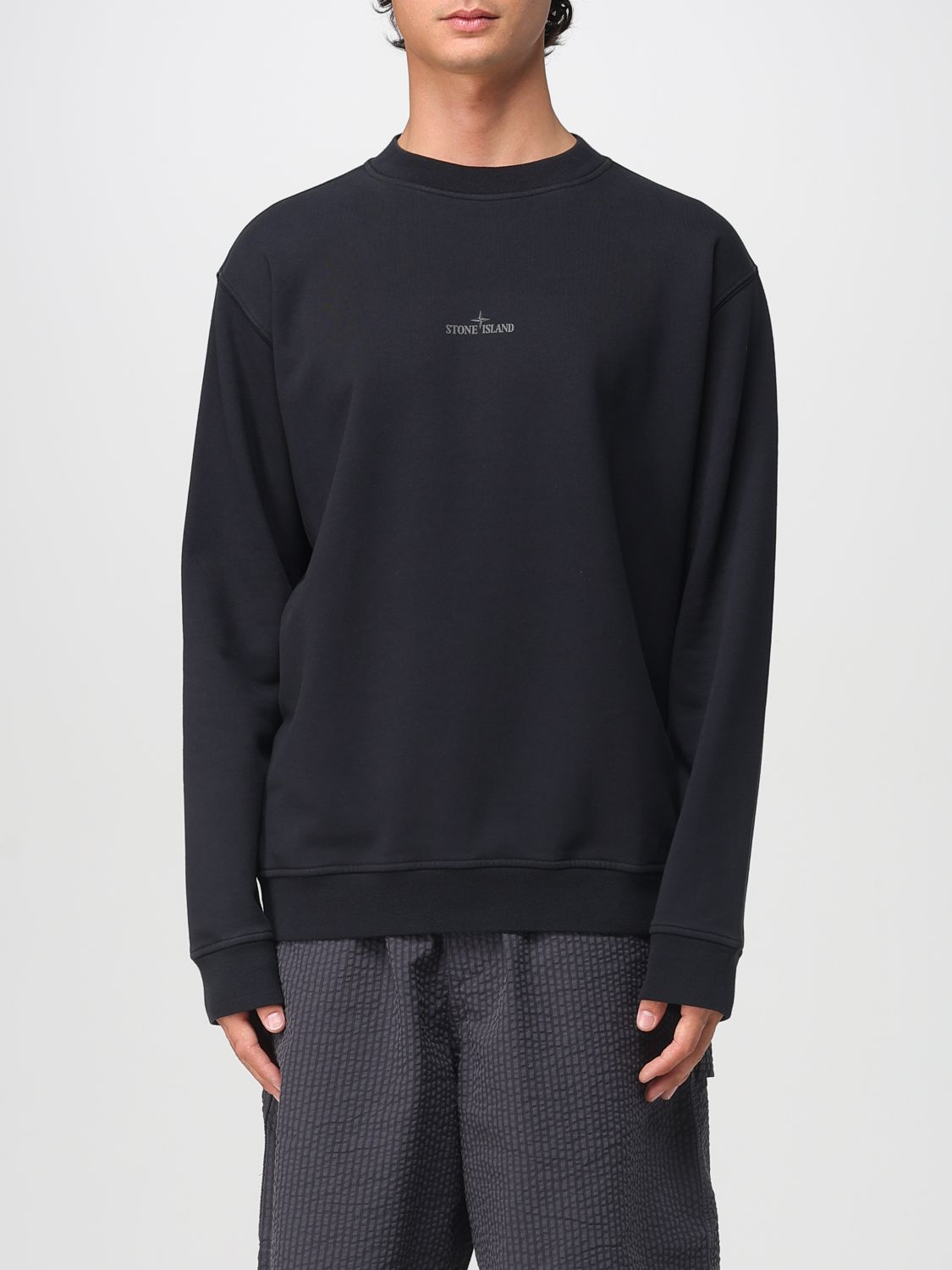 Stone Island Sweatshirt With Industrial Flow Print In Blue
