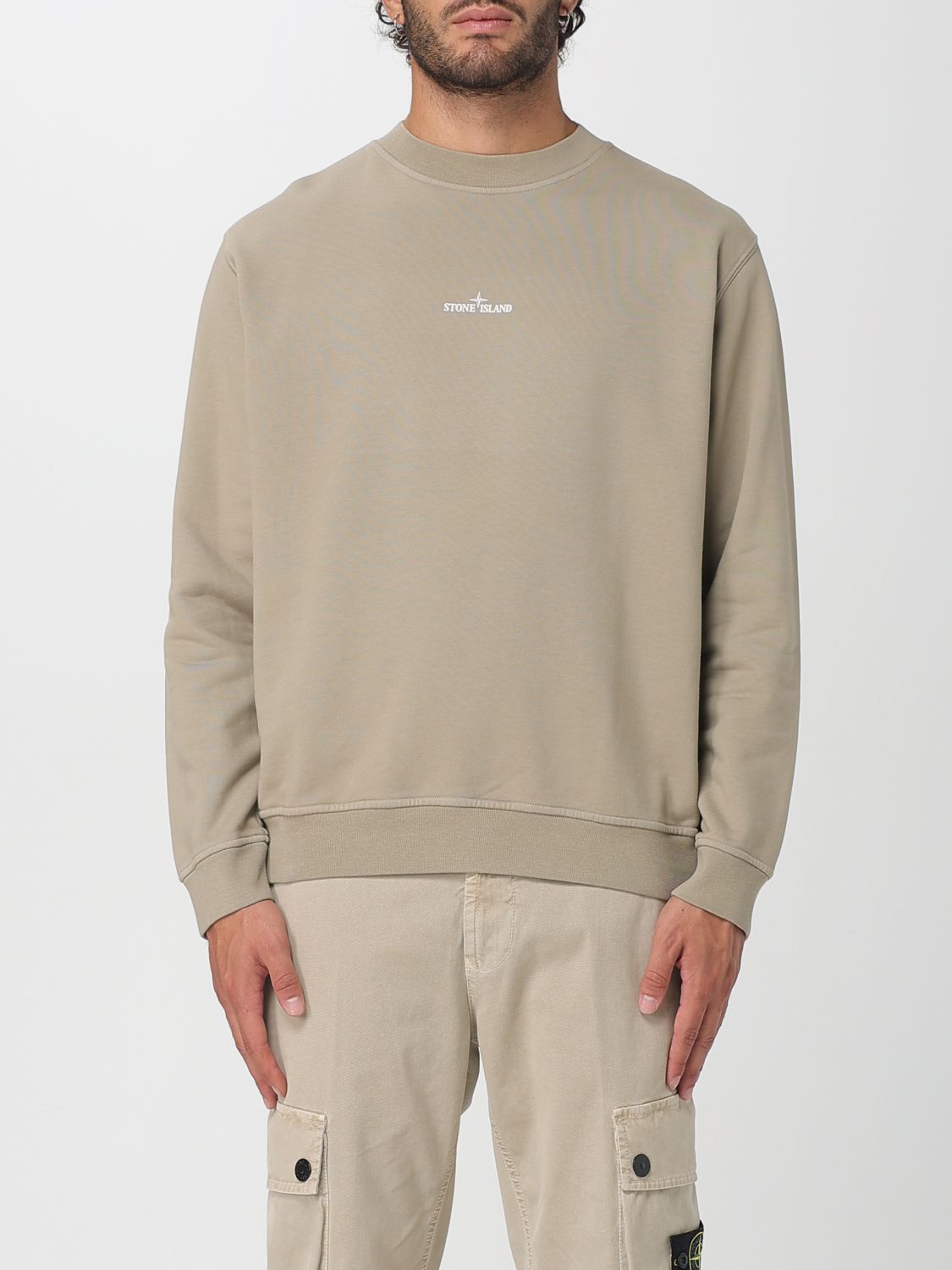 Stone Island Mens Desert Graphic-print Crewneck Cotton-jersey Sweatshirt In Neutral