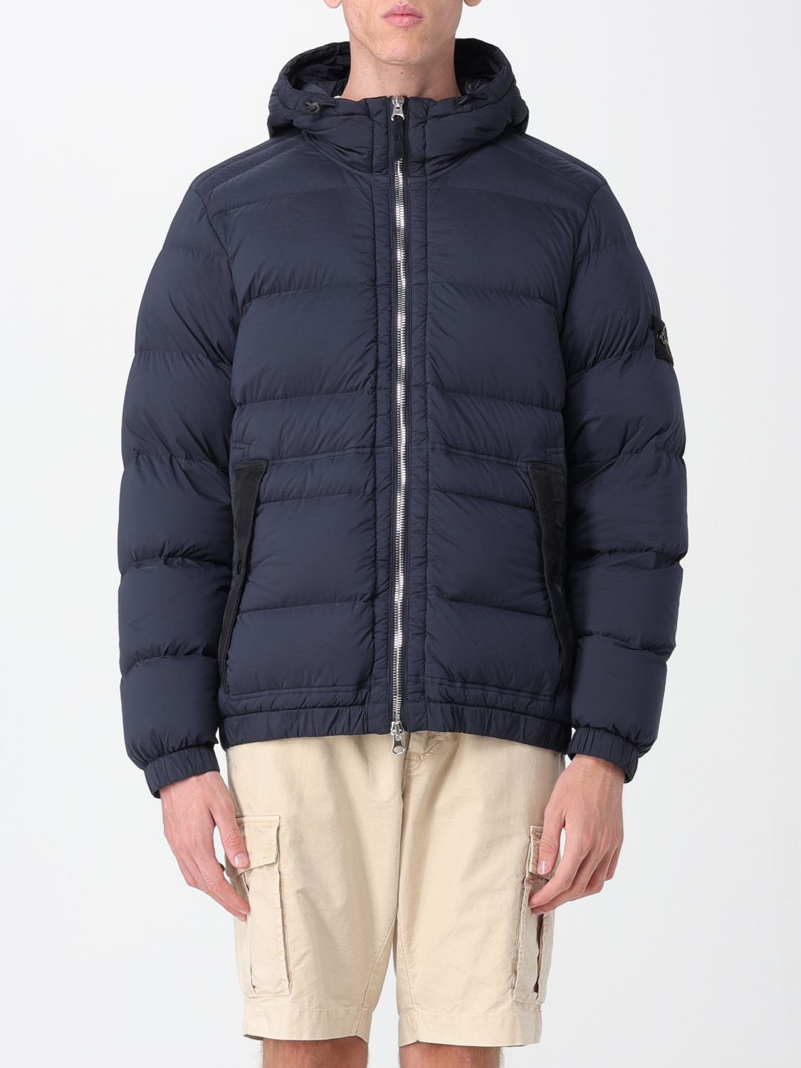 Stone Island Seamless Tunnel Hooded Down Jacket In Blue