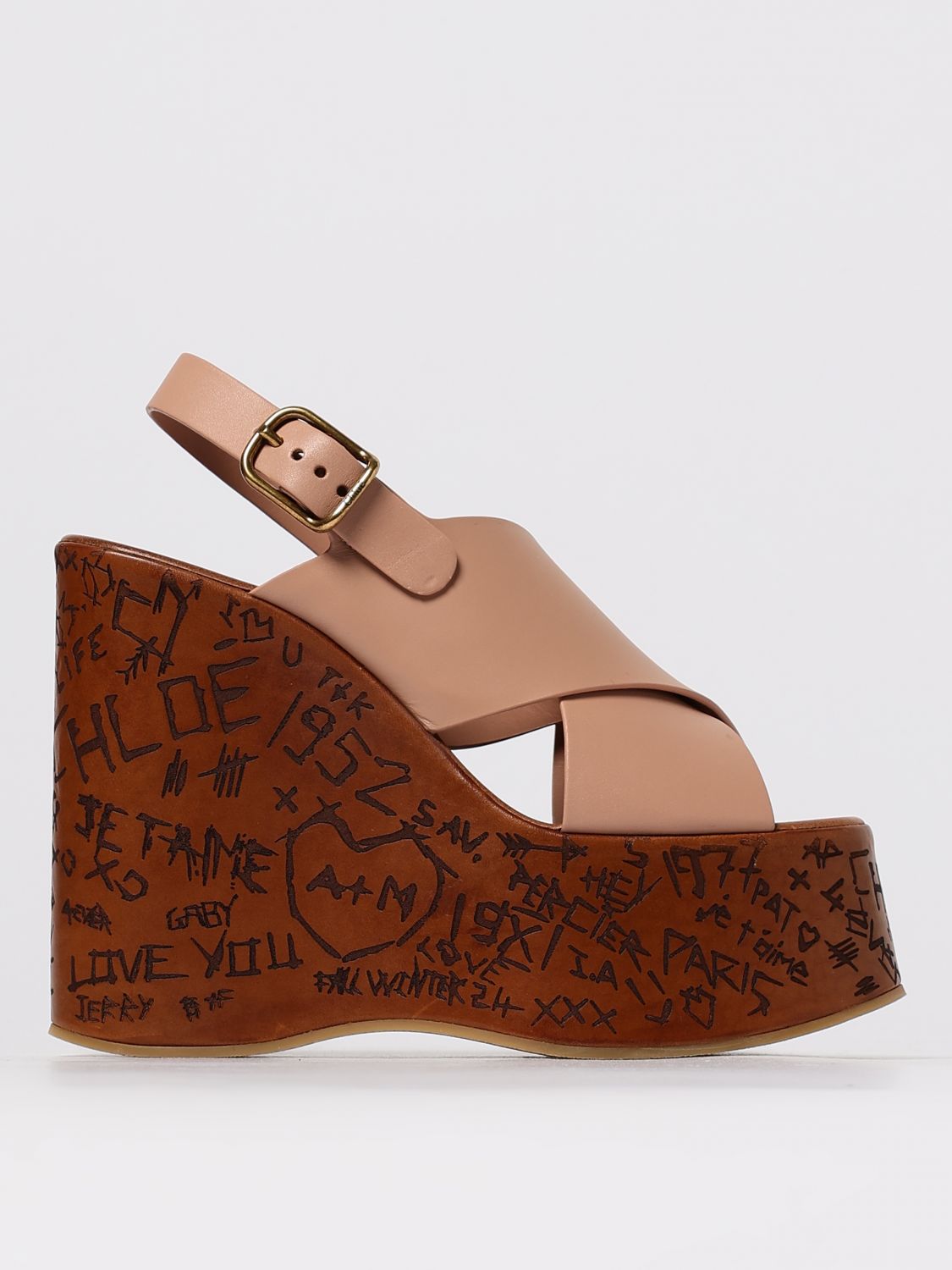 Chloé Chloe Maxime Leather Platform Wedge Sandals In Brown