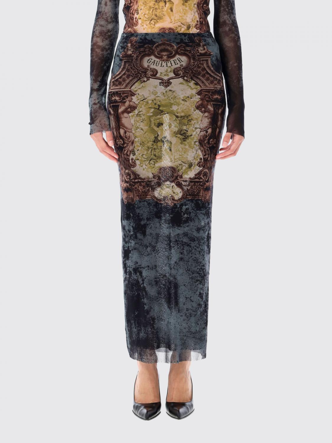 Jean Paul Gaultier Graphic Print Fitted Tulle Skirt In Brown