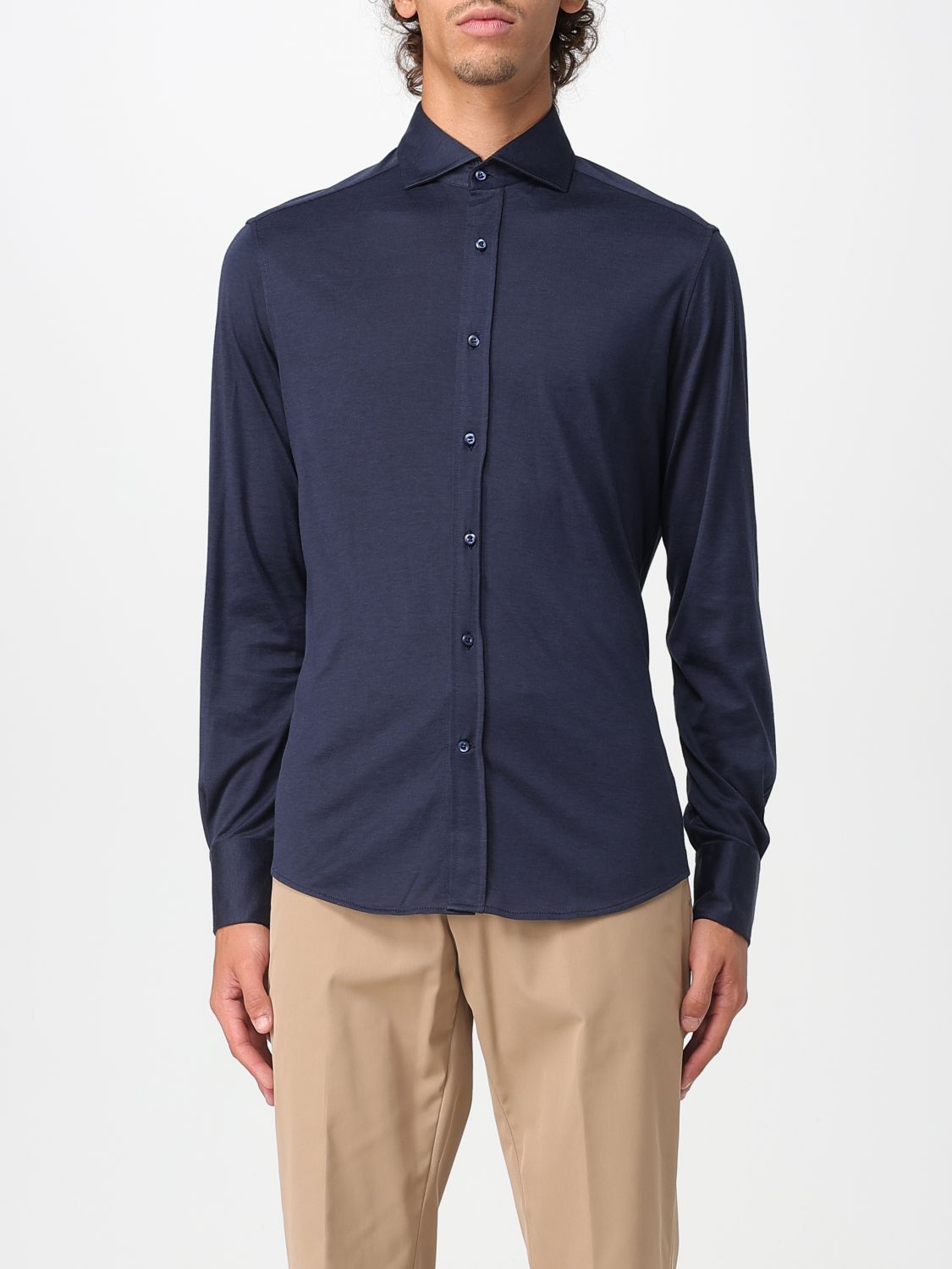Brunello Cucinelli Herringbone Patterned Cotton-blend Flannel Shirt In Blue