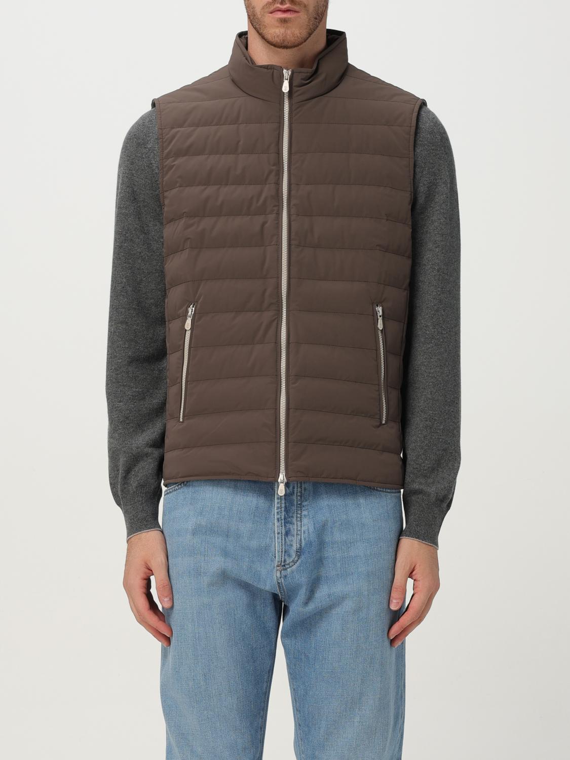 Brunello Cucinelli High Collar Quilted Vest In Brown