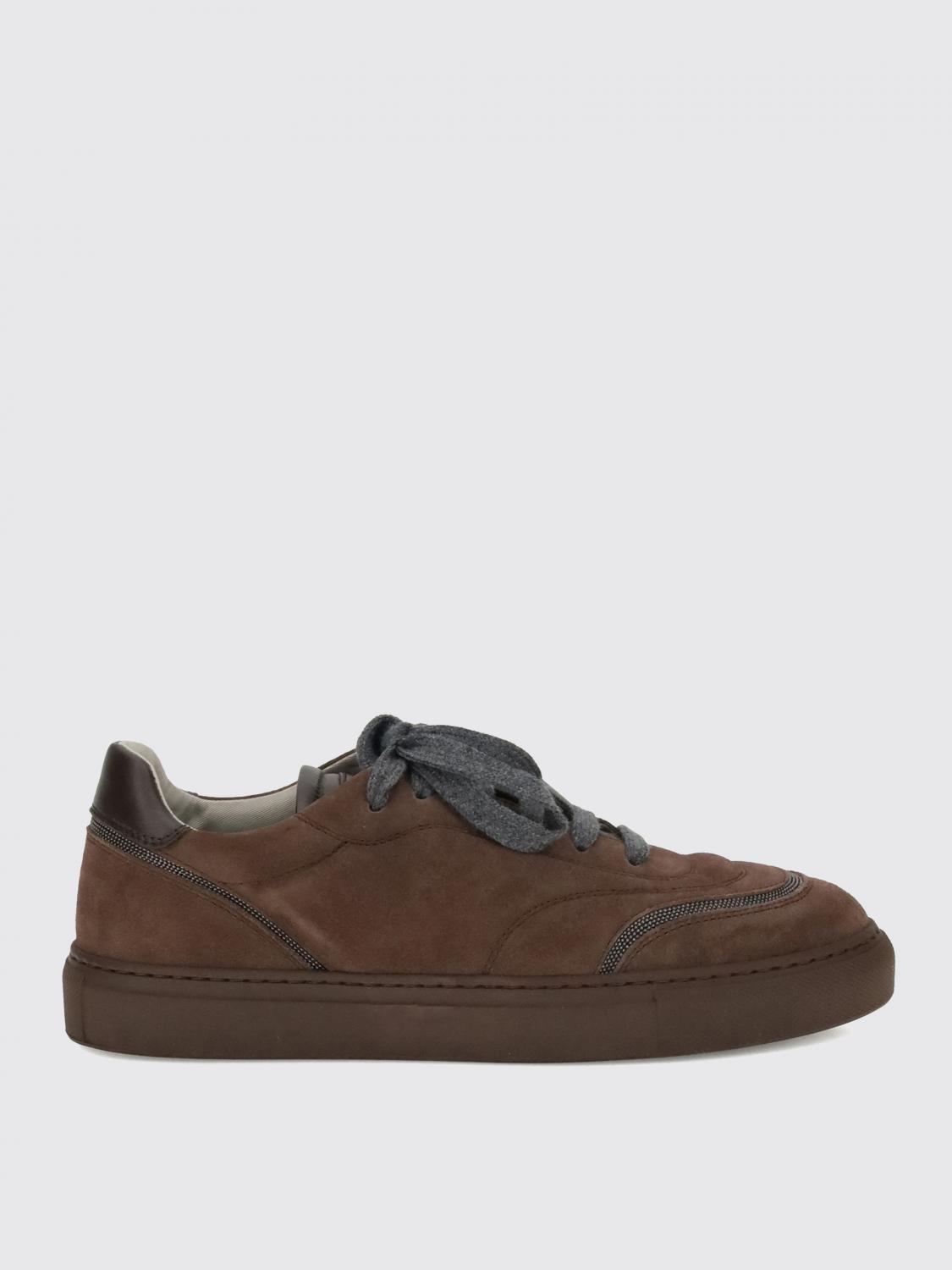 Brunello Cucinelli Jewel Embellished Suede Sneakers In Burgundy