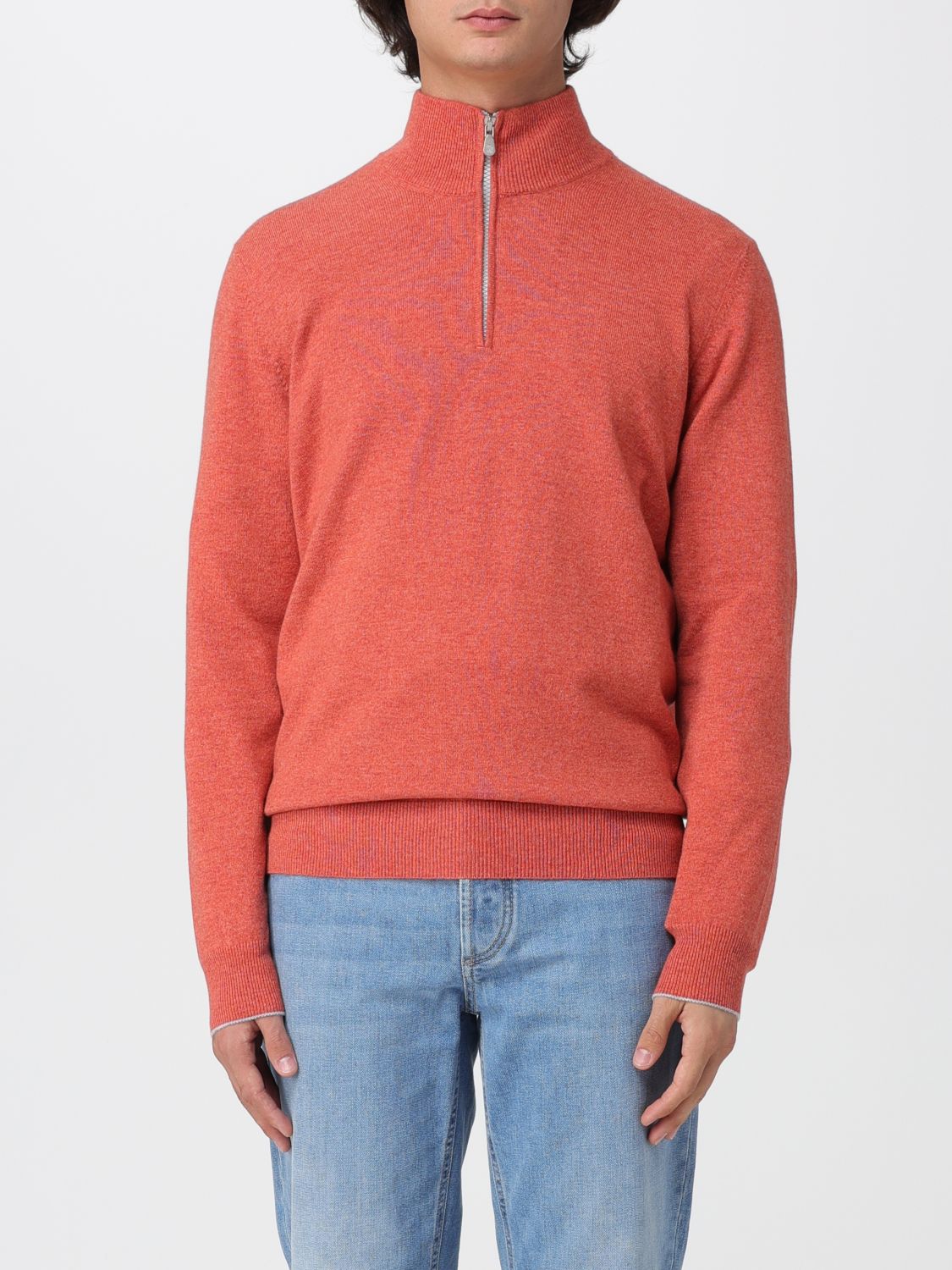 Brunello Cucinelli Men Cashmere Sweater In Orange