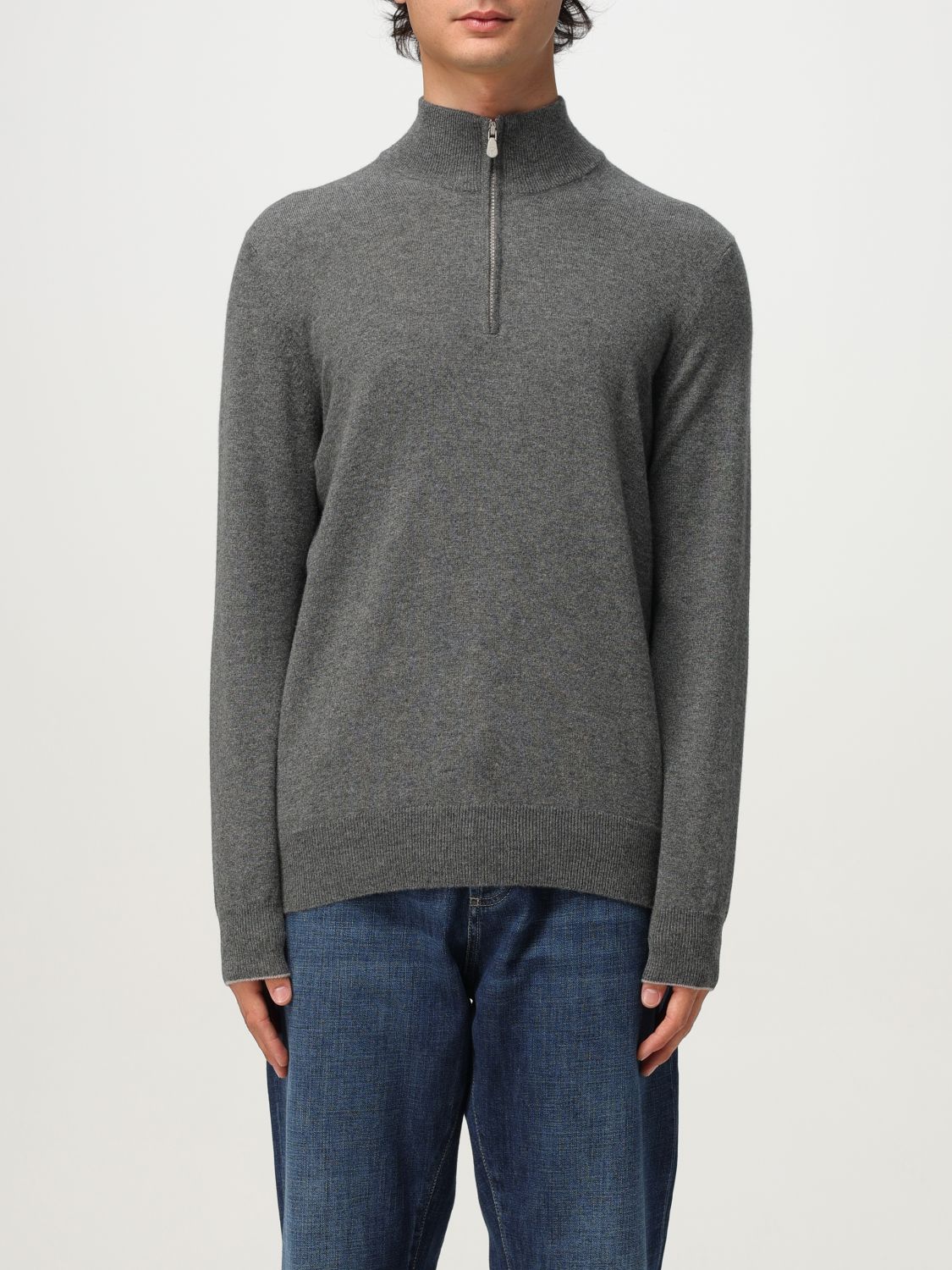 Brunello Cucinelli Grey Turtleneck Sweater With Zip In Gray