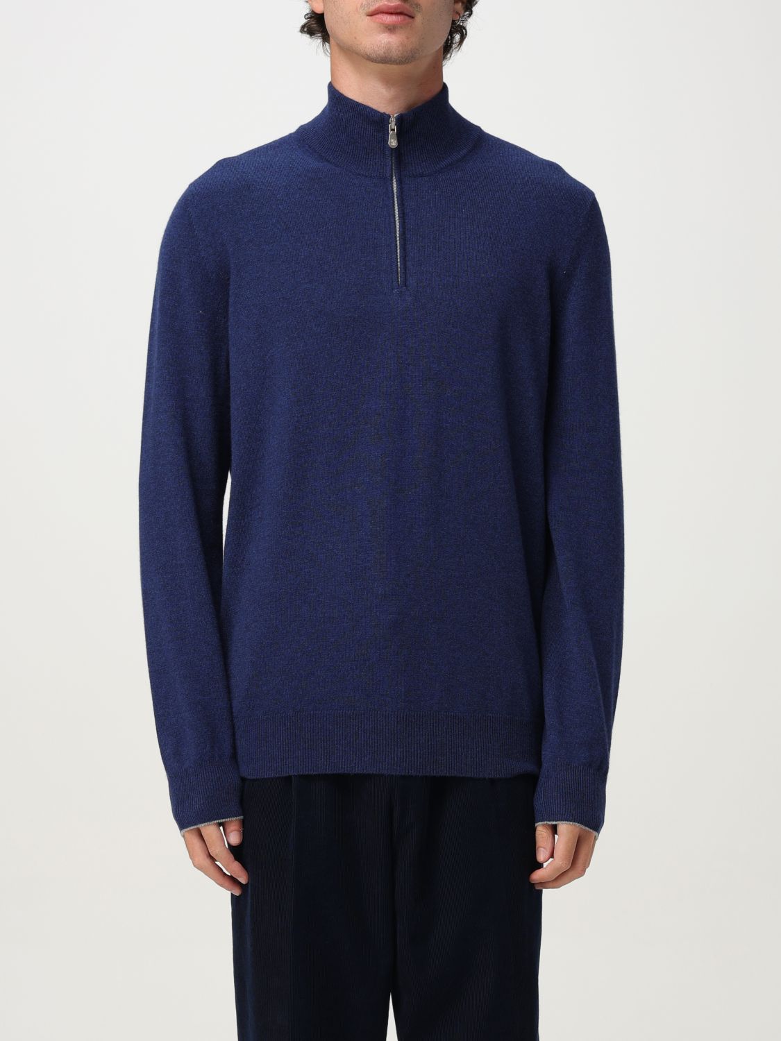 Brunello Cucinelli Half-zip High Collar Sweater In Blue