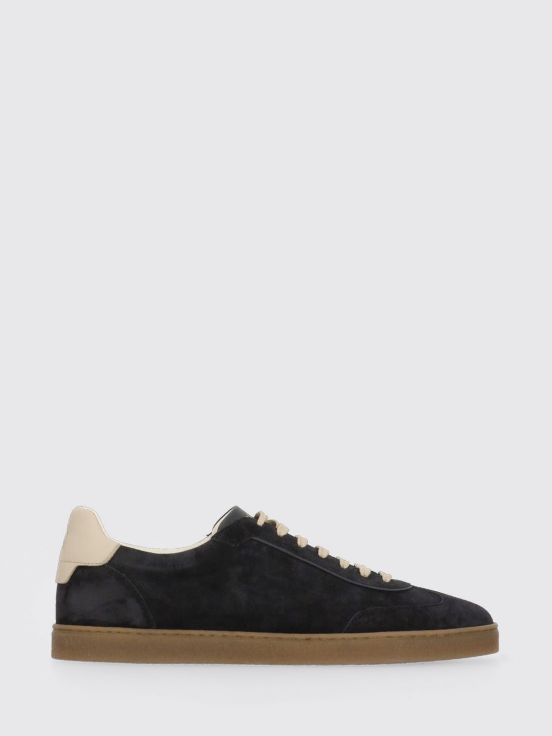 Brunello Cucinelli Mens Navy Foiled-logo Suede Low-top Trainers Eur 42 / 8 Uk In Blue