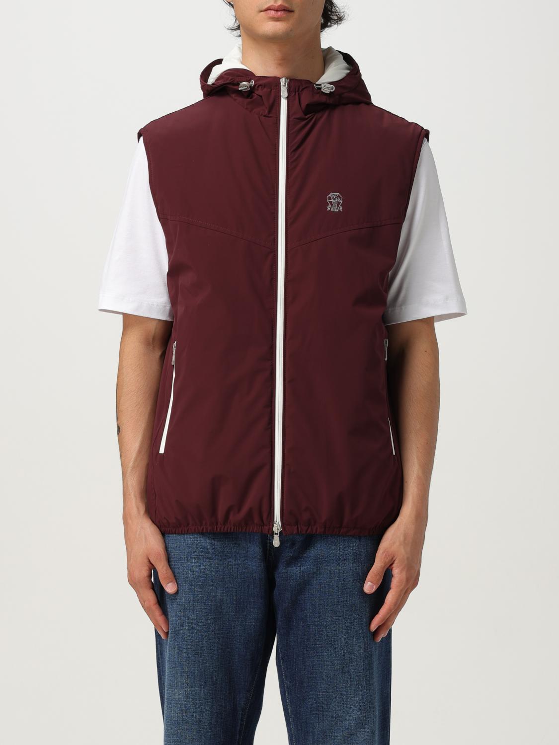 Brunello Cucinelli Hooded Vest With Elastic Hem And Side Zipper Pockets In Brown