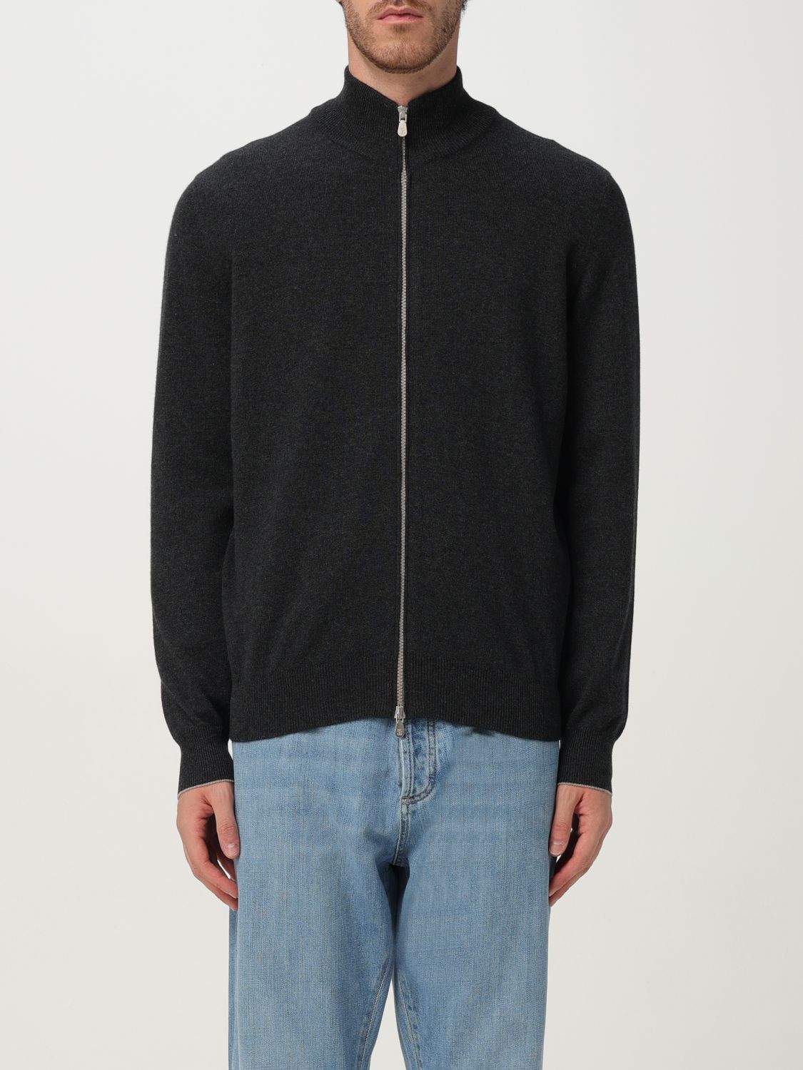 Brunello Cucinelli Silk Cashmere Cardigan Sweaters And Cardigans Black In Gray