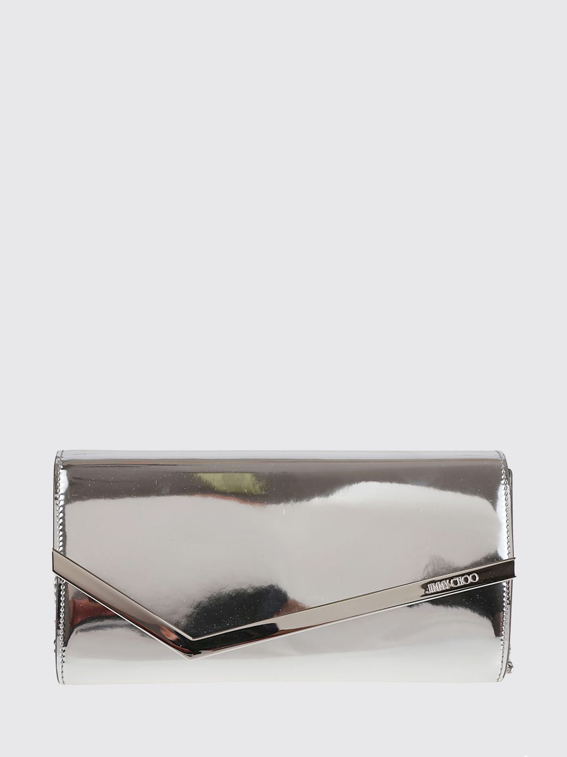 Jimmy Choo Emmie Patent Leather Clutch In Silver
