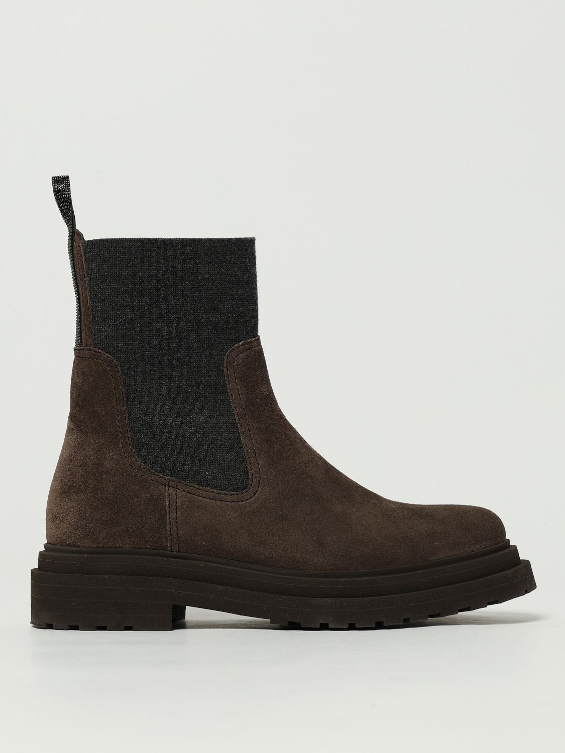 Brunello Cucinelli Brown Suede Embroidered Ankle Boots In Brown