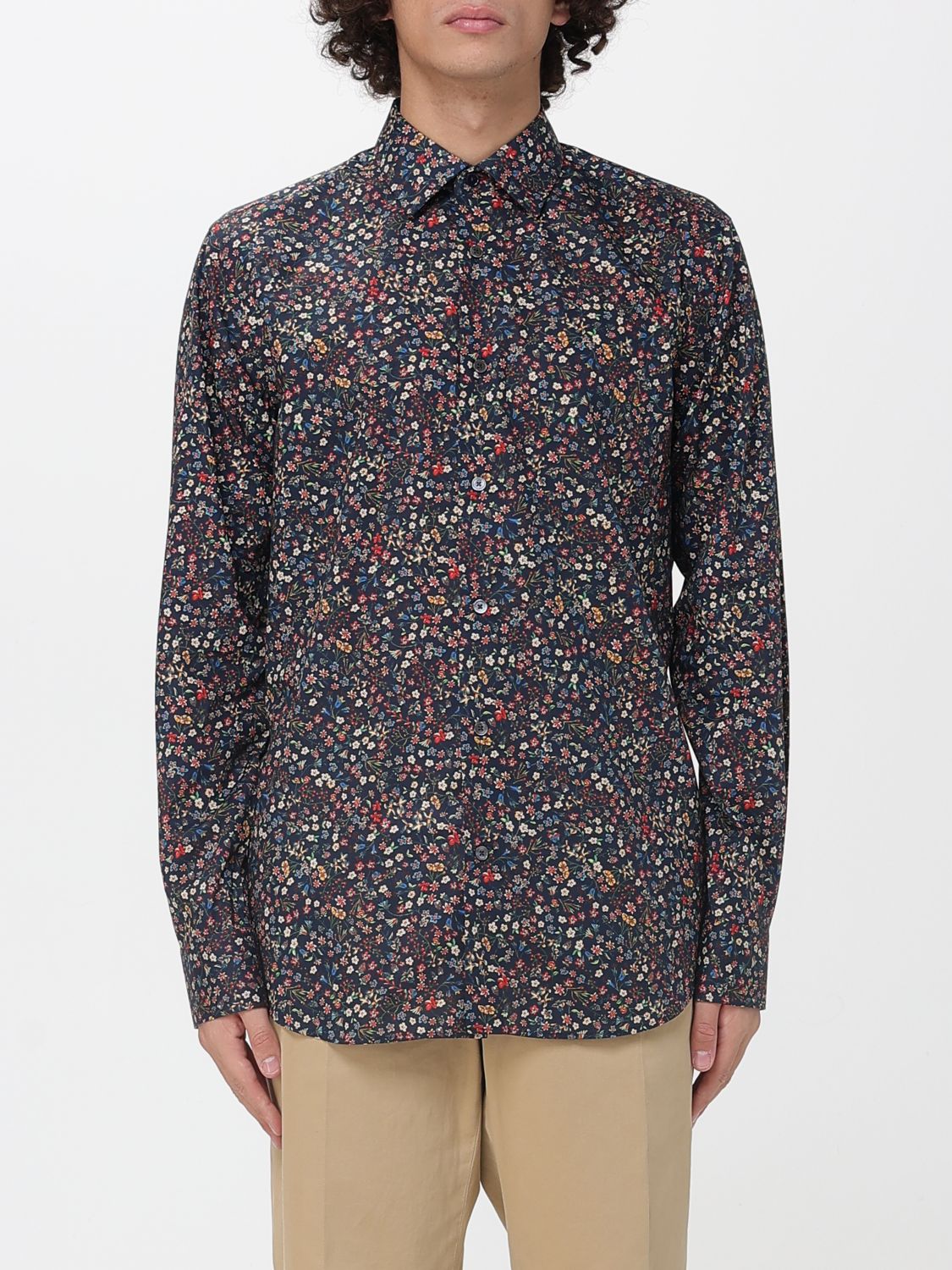 Paul Smith Tailored-fit Navy 'liberty Floral' Shirt Blue In Multi