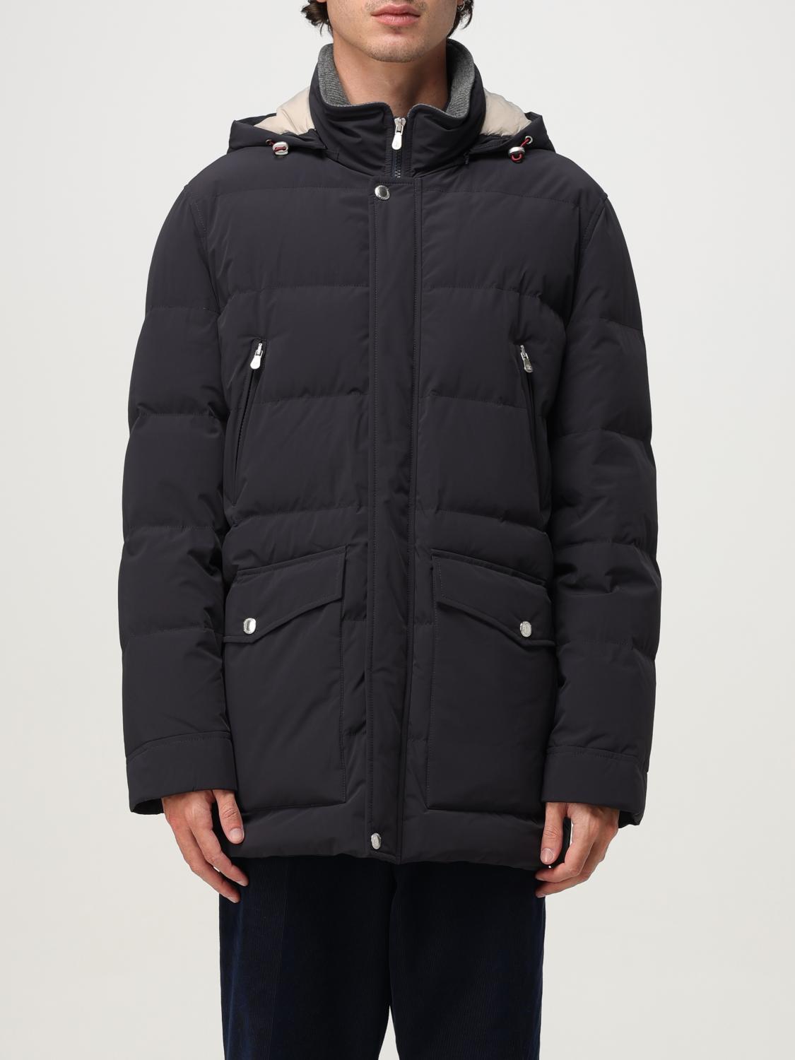 Brunello Cucinelli Men Knit Insert Down Jacket In Black