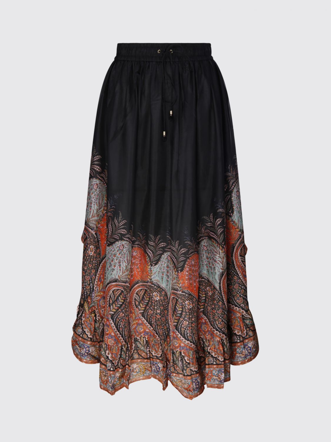 Zimmermann Rhiannon Printed Silk Skirt In Black