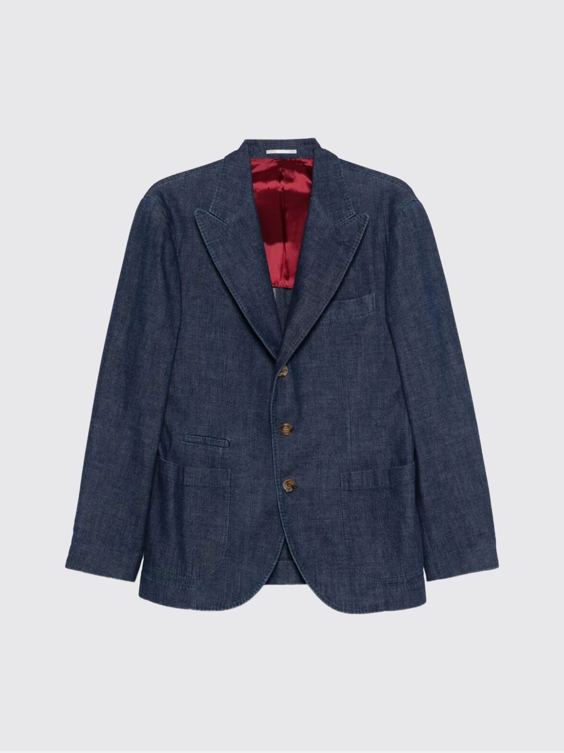 Brunello Cucinelli Single-breasted Cotton Denim Jacket With Patch Pockets In Blue