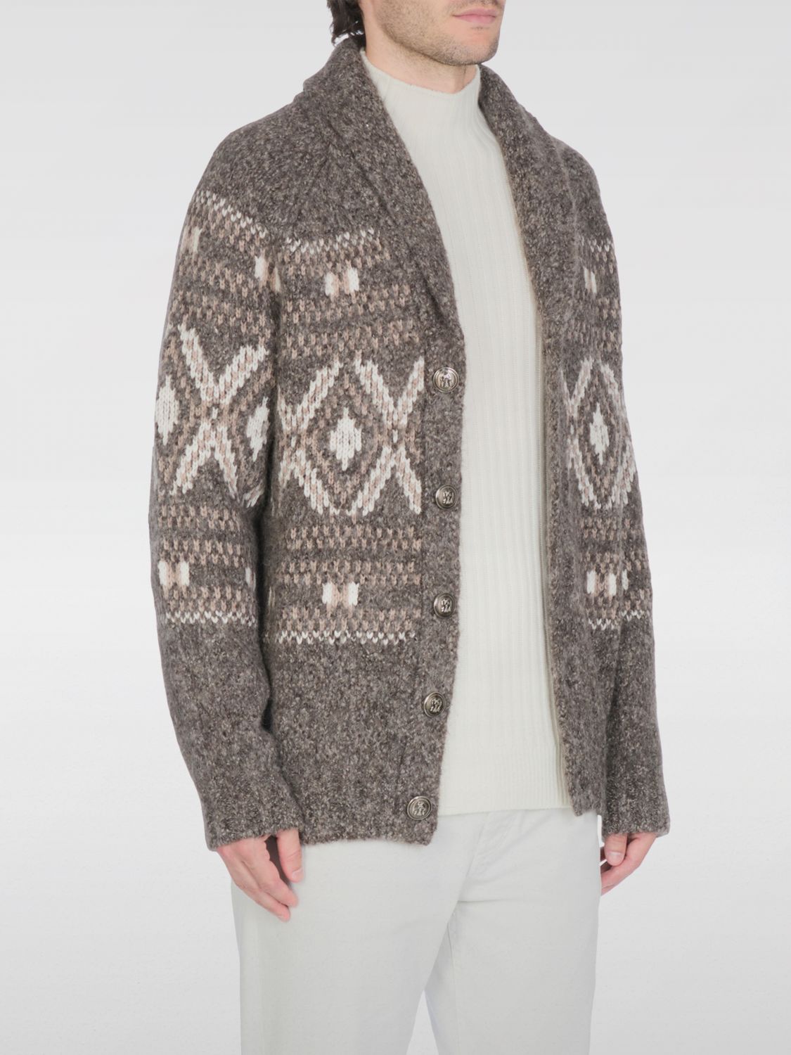 Brunello Cucinelli Fairisle-pattern Cardigan In Gray
