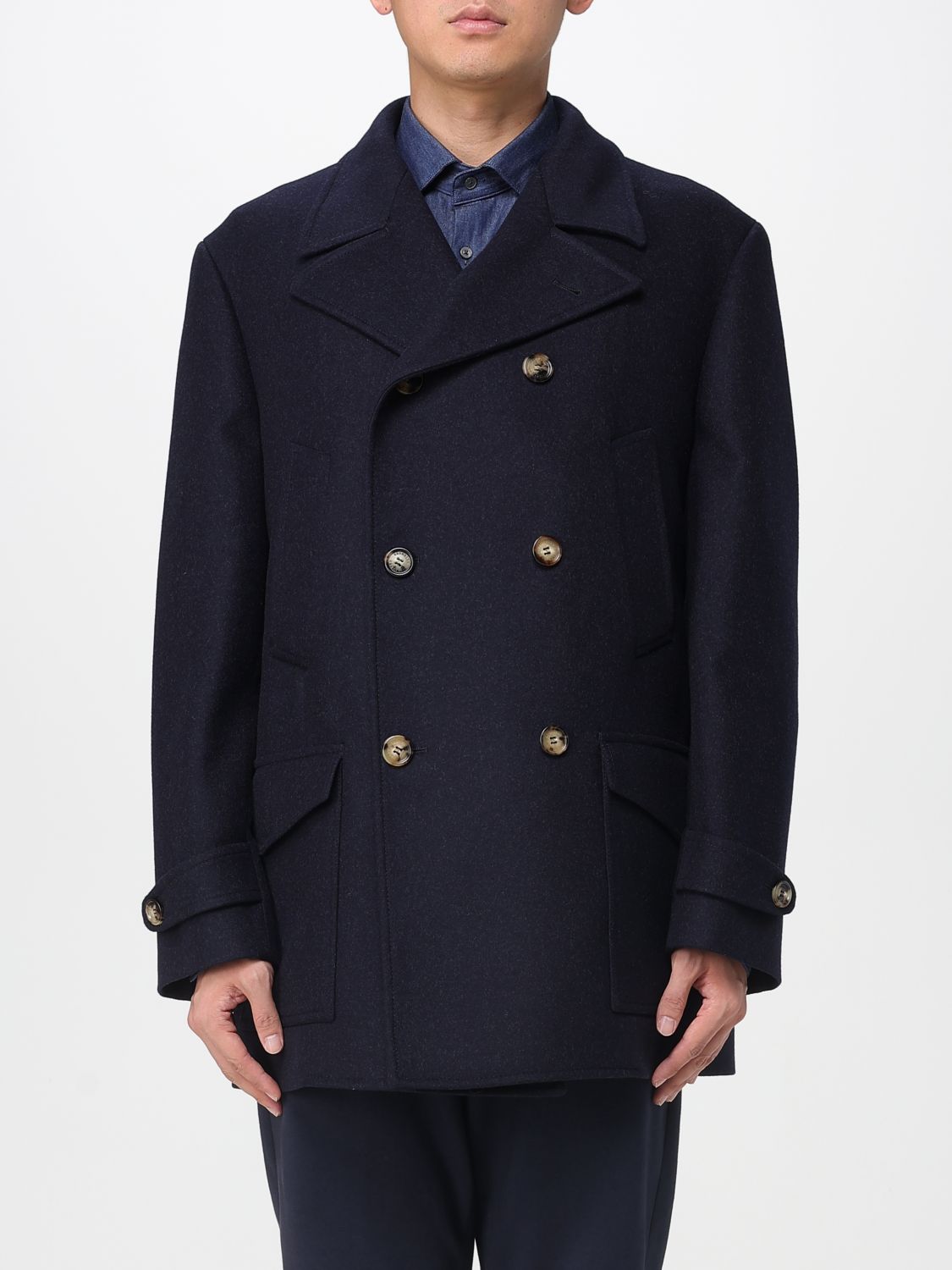Brunello Cucinelli Double-breasted Felted Coat In Blue