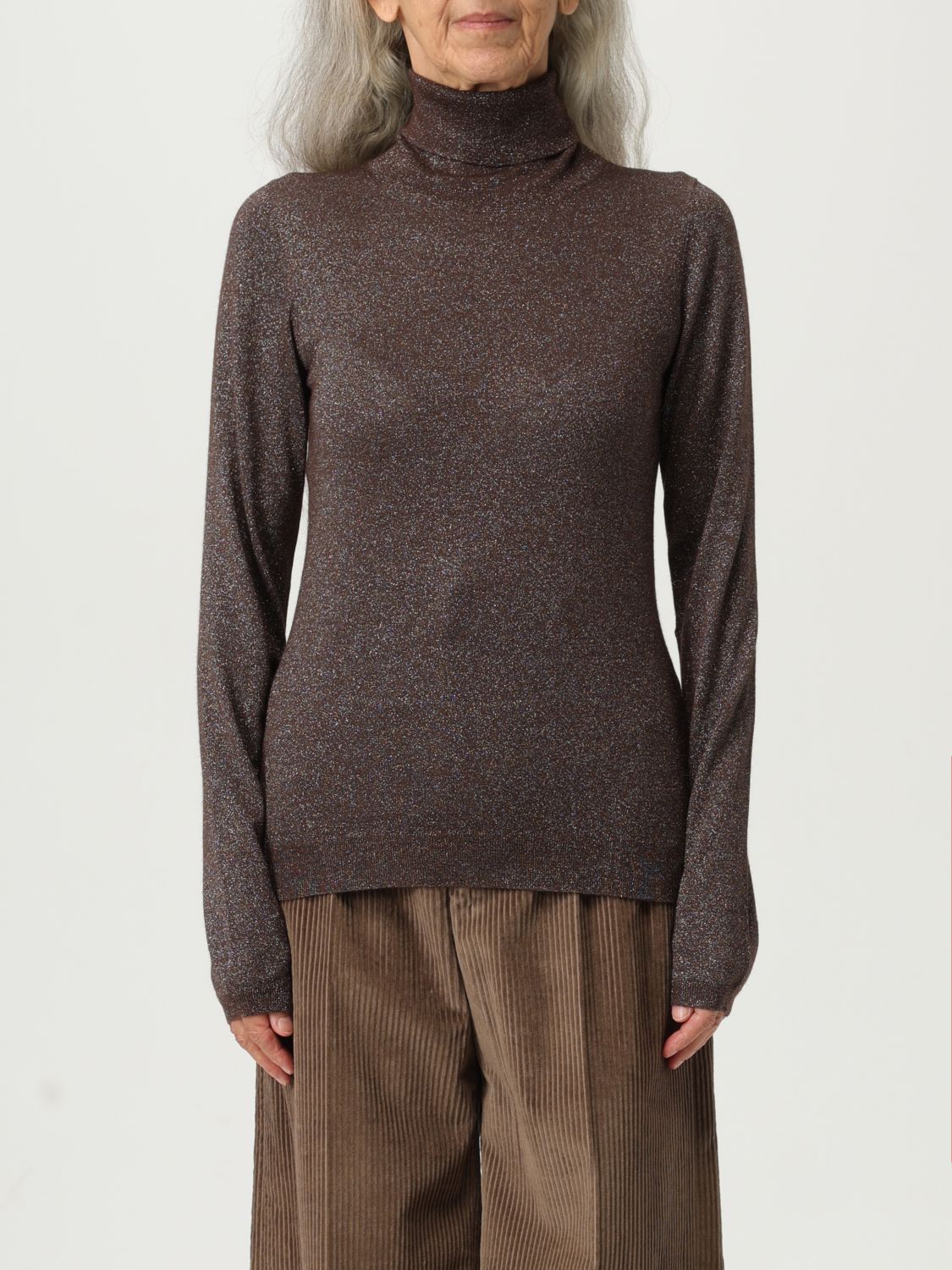 Brunello Cucinelli Shimmering High-neck Knit Sweater In Brown