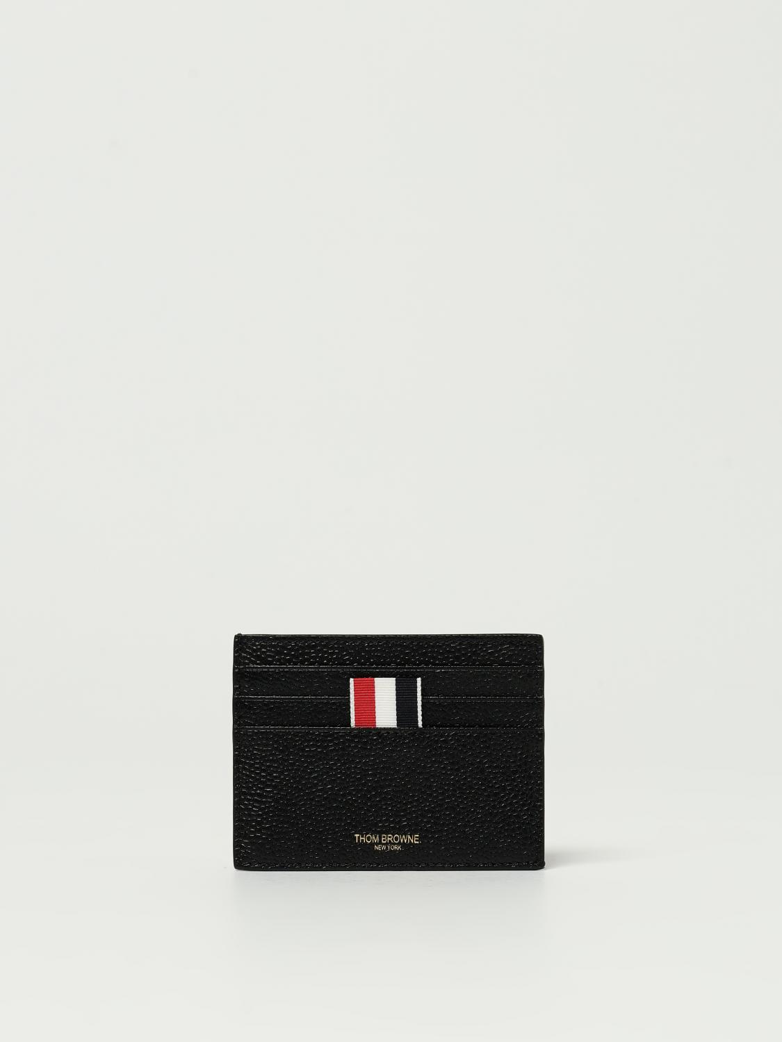 Thom Browne Pebble Grain Leather Single Card Holder In Black