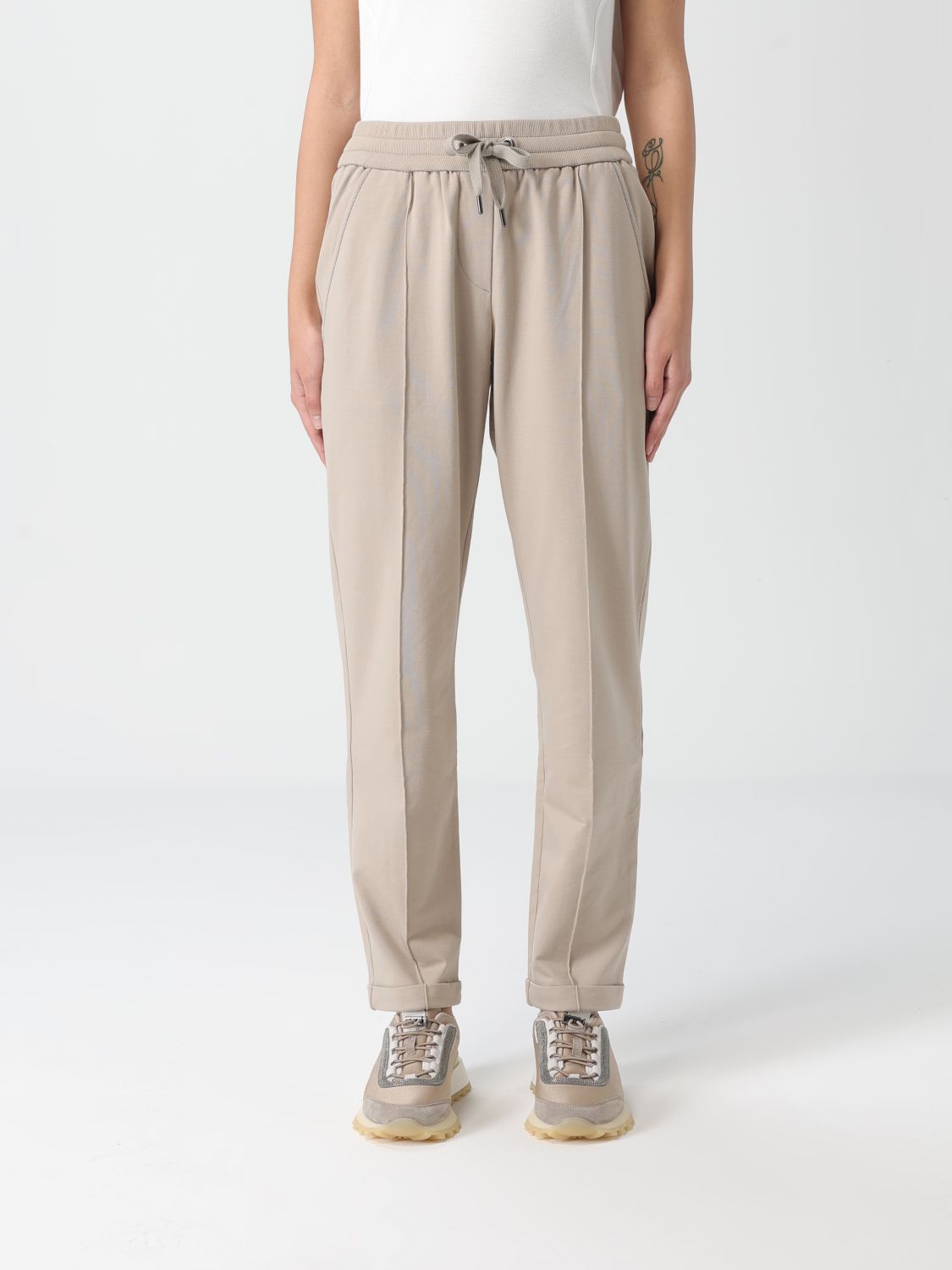 Brunello Cucinelli Pants Woman Color Beige In Gray