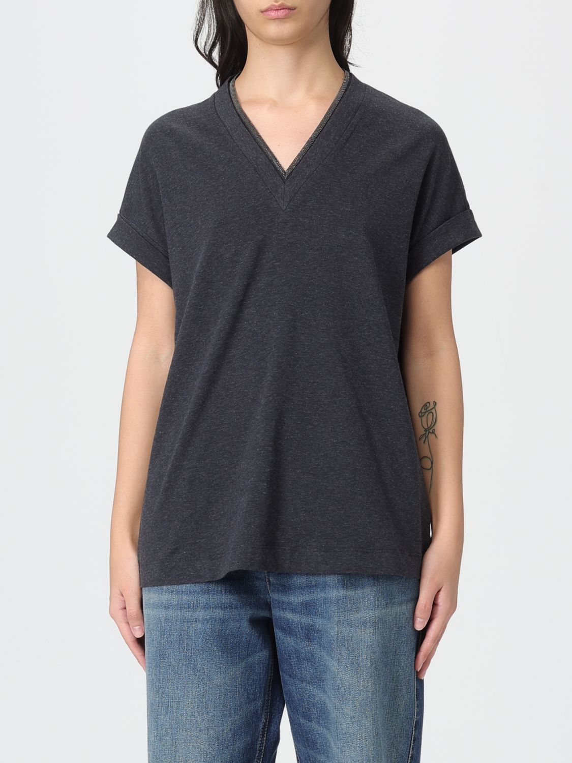 Brunello Cucinelli T-shirt  Woman Color Grey In Black