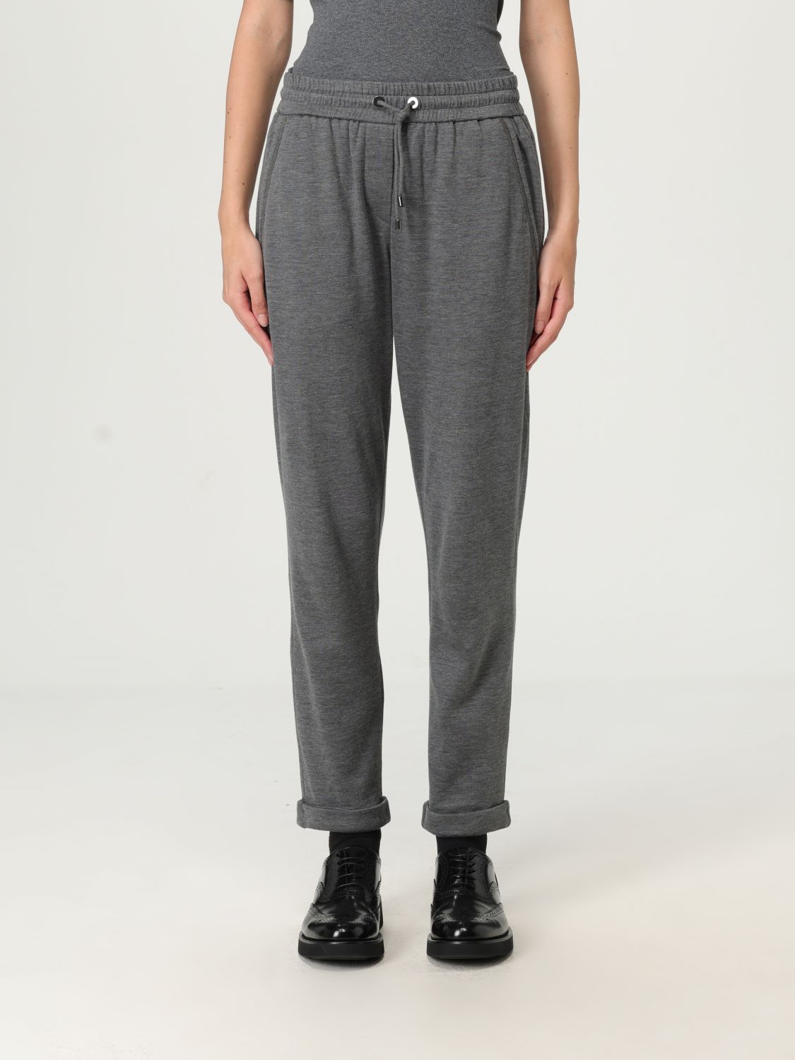 Brunello Cucinelli Pants Woman Color Grey In Gray