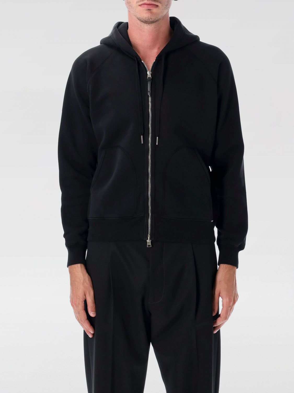 Tom Ford Slim-fit Cotton-blend Jersey Zip-up Hoodie In Black