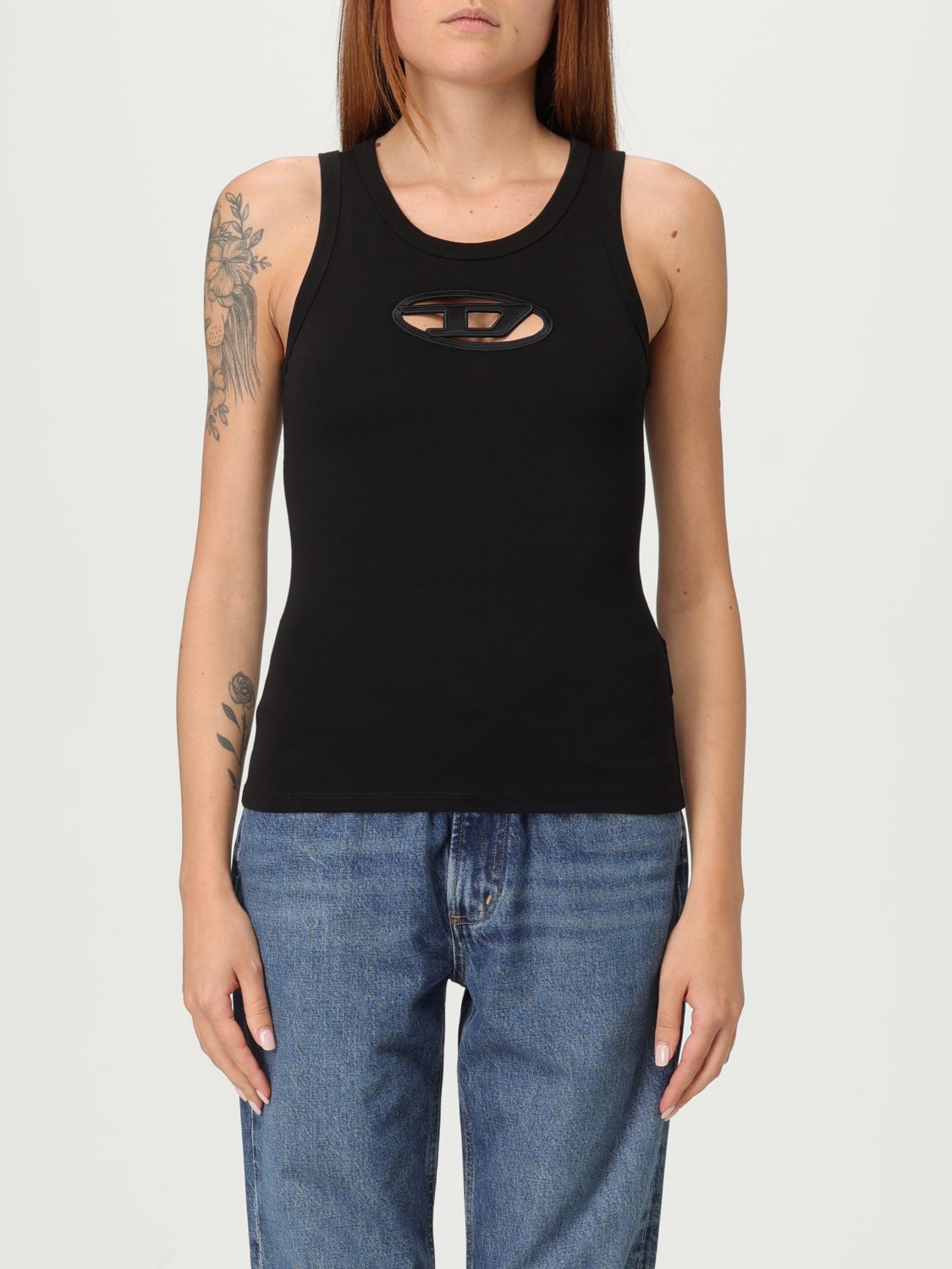 Diesel Tank Top With Cut-out Oval D Logo In Black