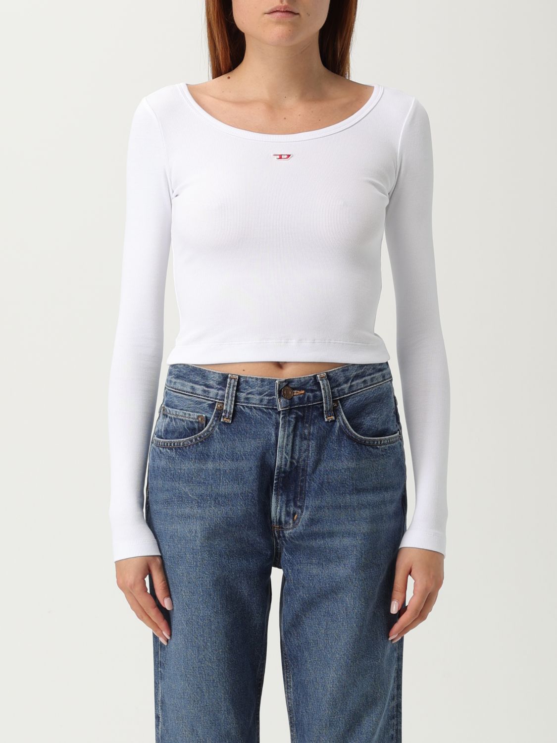 Diesel Womens 100 T-uncutie-long-ls-od Brand-embellished Cotton-jersey Top In White