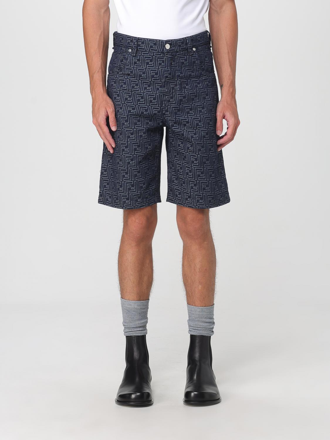 FENDI Pantaloncino in denim di cotone con motivo monogram