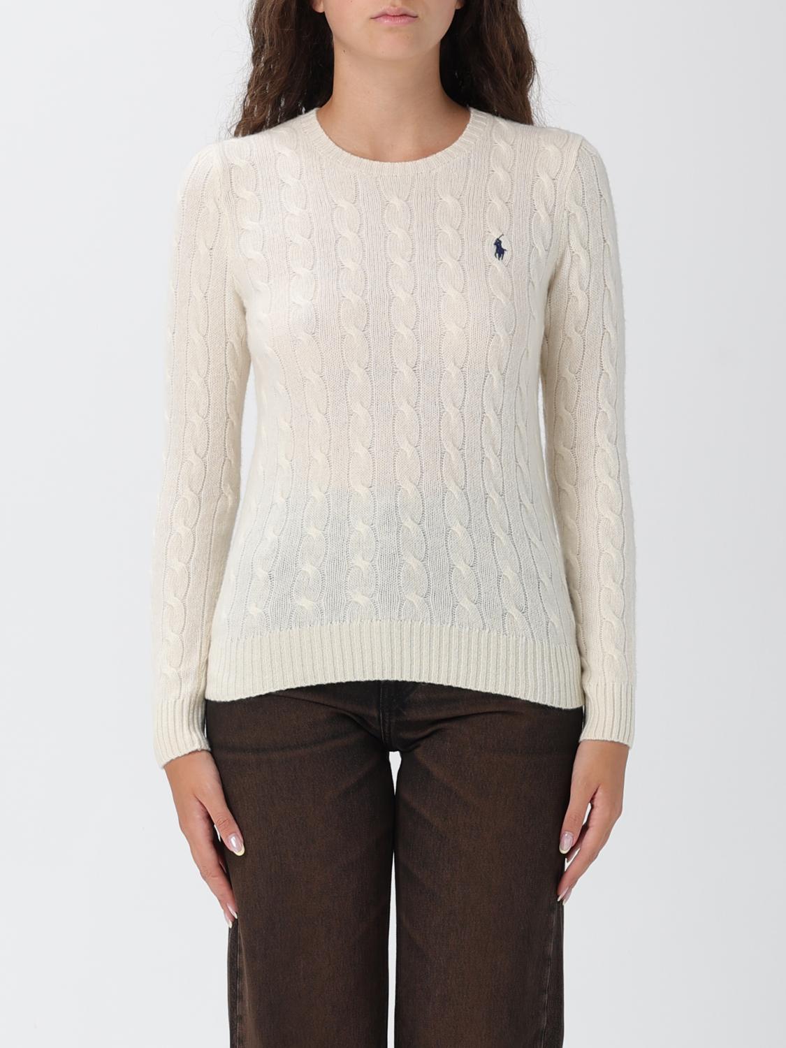 Polo Ralph Lauren Classic Cable Knit Sweater With Round Neckline And Ribbed Details In White