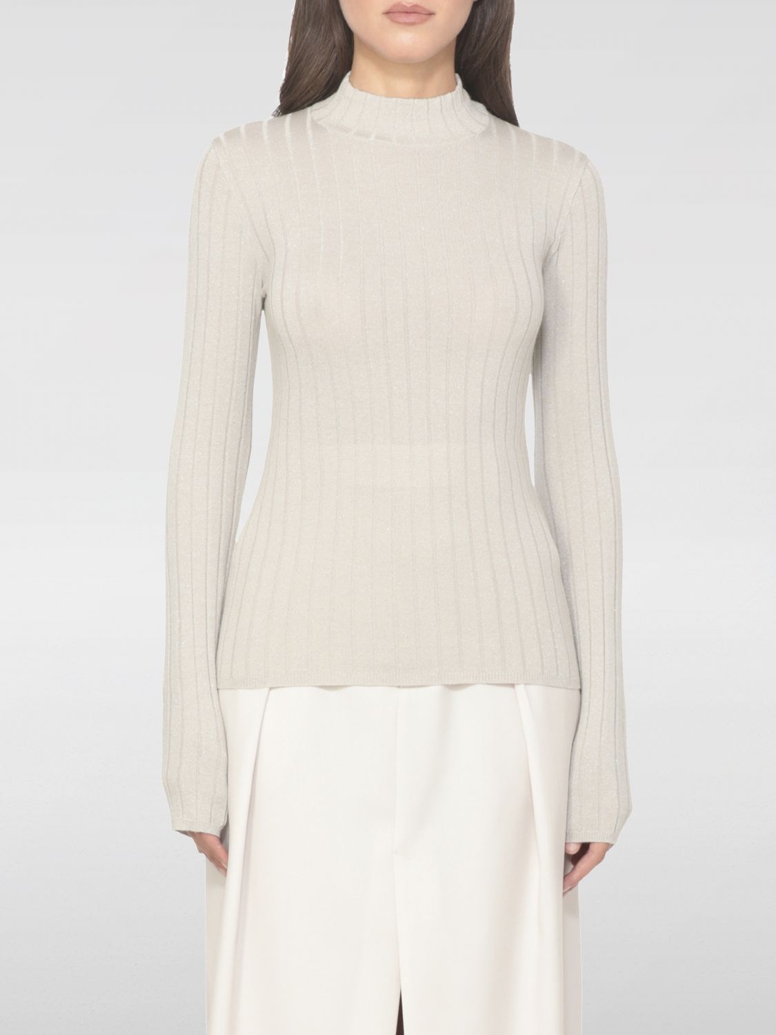 Brunello Cucinelli Ribbed Knit Sweater Lurex Accents In Neutral