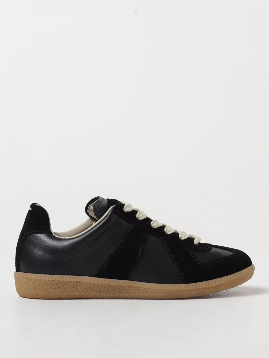 Maison Margiela Mm22 Leather Low Top Sneakers With Suede Trims In Black