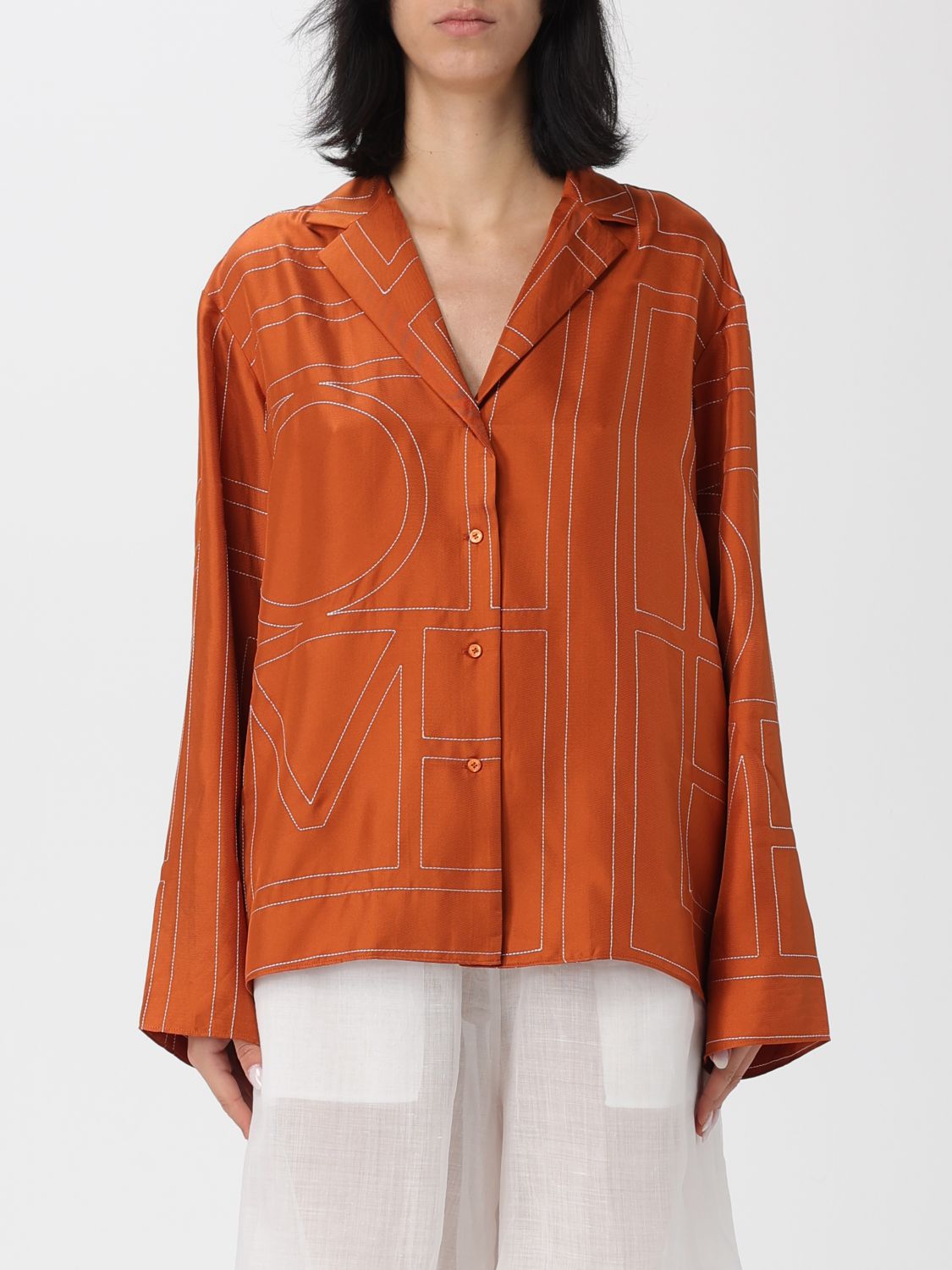 Totême Toteme Women Monogram Silk Shirt In Brown