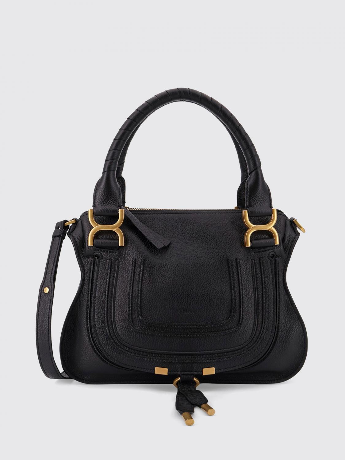 Chloé Marcie Medium Leather Handbag With Removable Shoulder Strap In Black