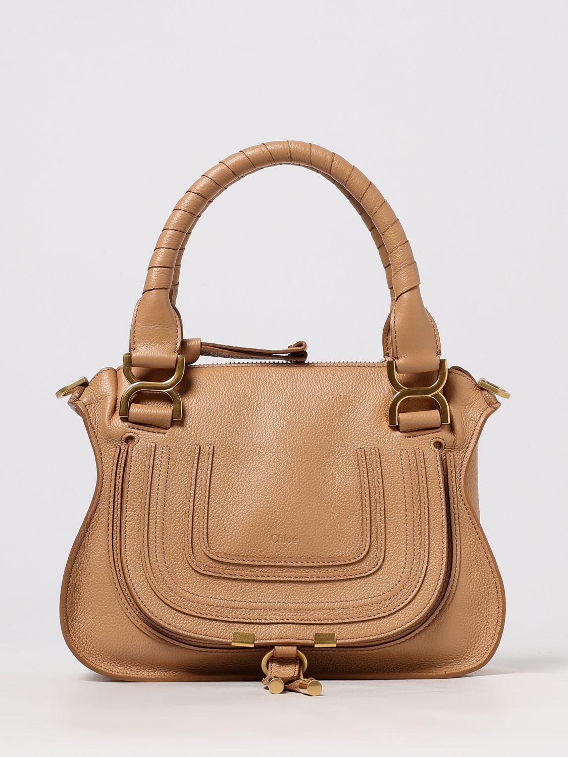 Chloé Medium Marcie Top Handle Bag In Grained Leather In Brown