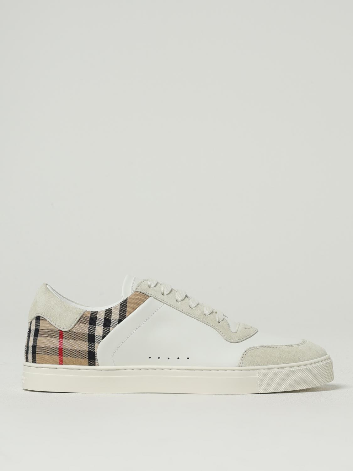Burberry Men Stevie Leather And Check Canvas Sneakers In White